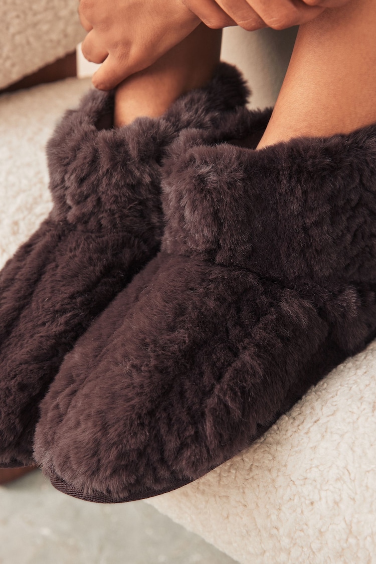 Chocolate Brown Faux Fur Boot Slippers - Image 2 of 7