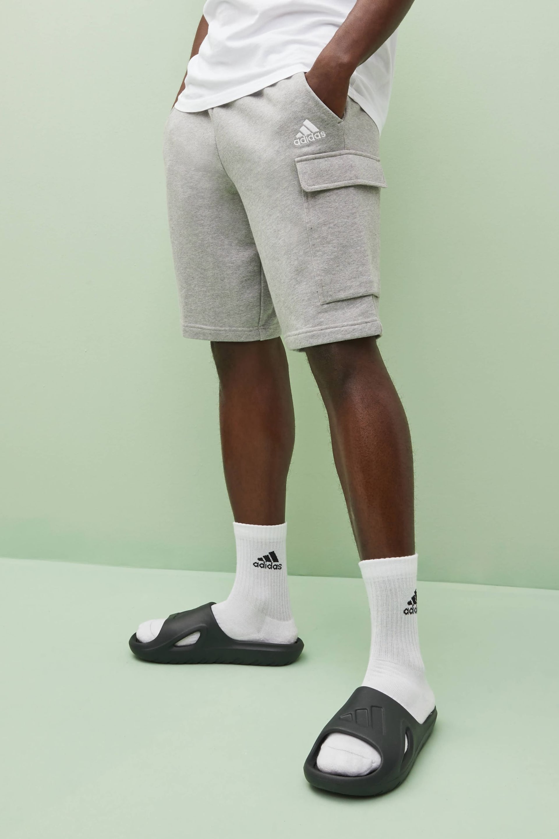 adidas Light Grey Essentials French Terry Cargo Shorts - Image 1 of 5