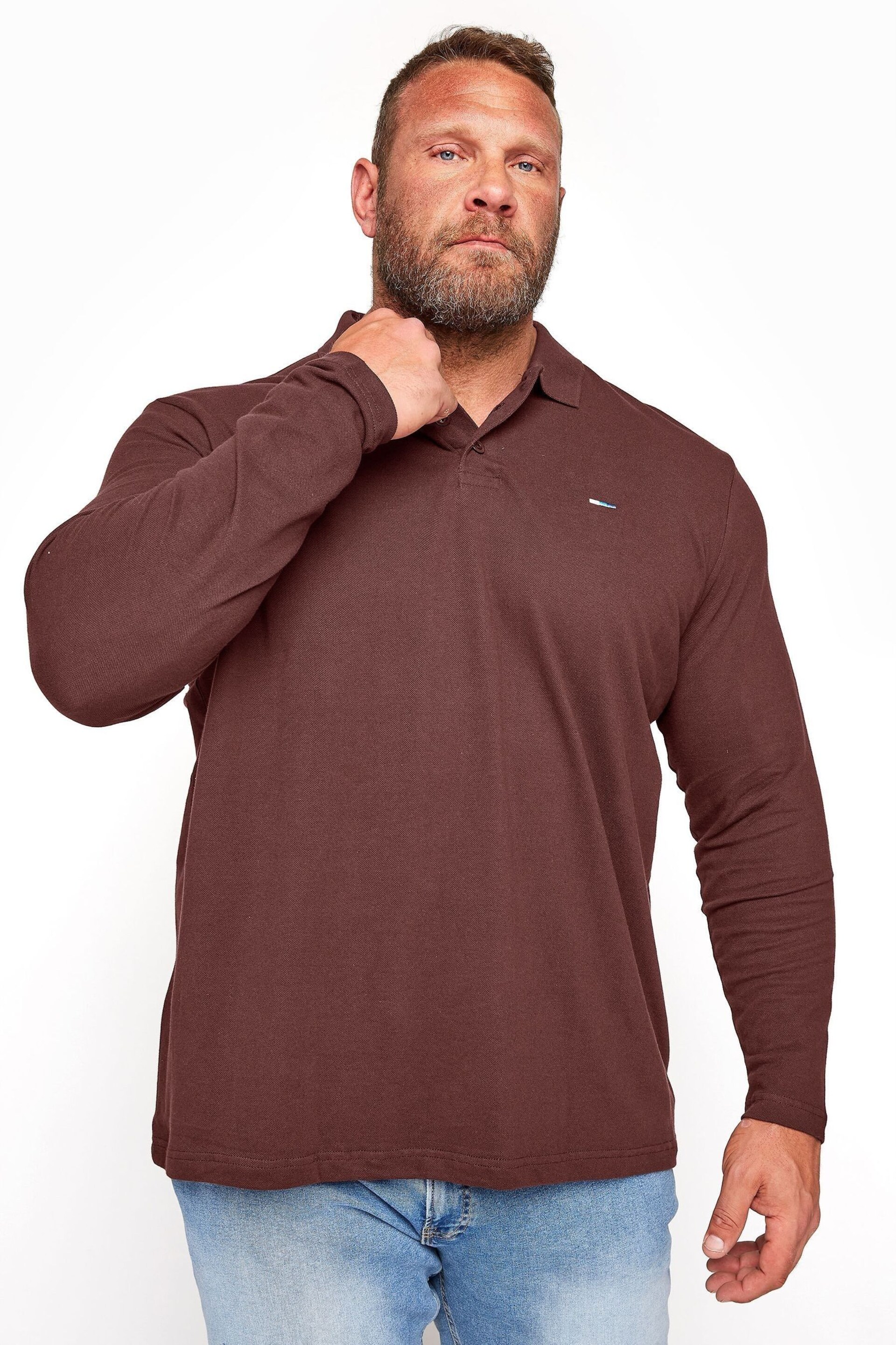 BadRhino Big & Tall Red Essential Long Sleeve Polo Shirt - Image 1 of 3