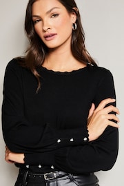 Lipsy Black Scallop Detail Long Sleeve Knitted Jumper - Image 4 of 4