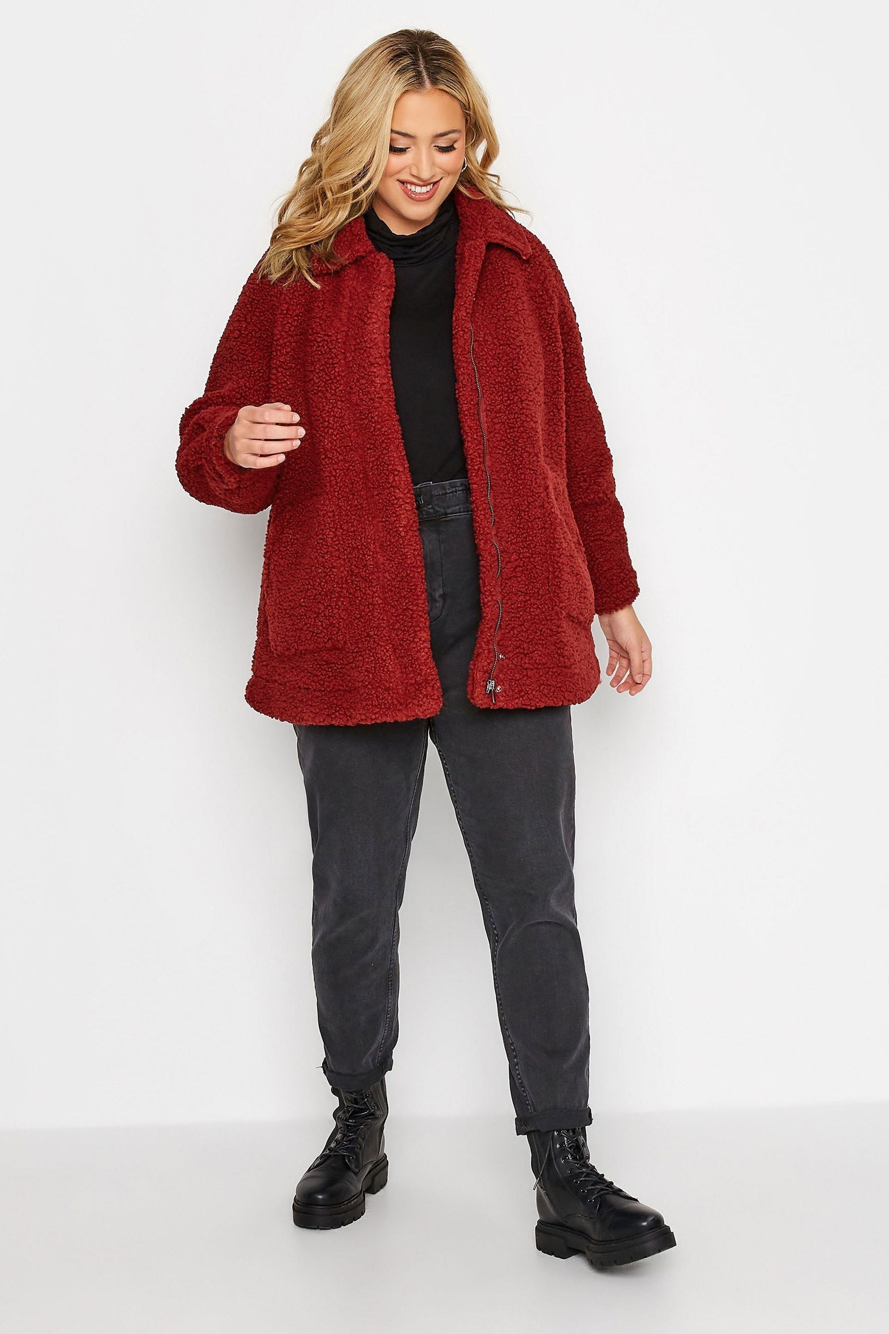 Buy Yours Curve Red Collared Teddy Jacket from Next Luxembourg
