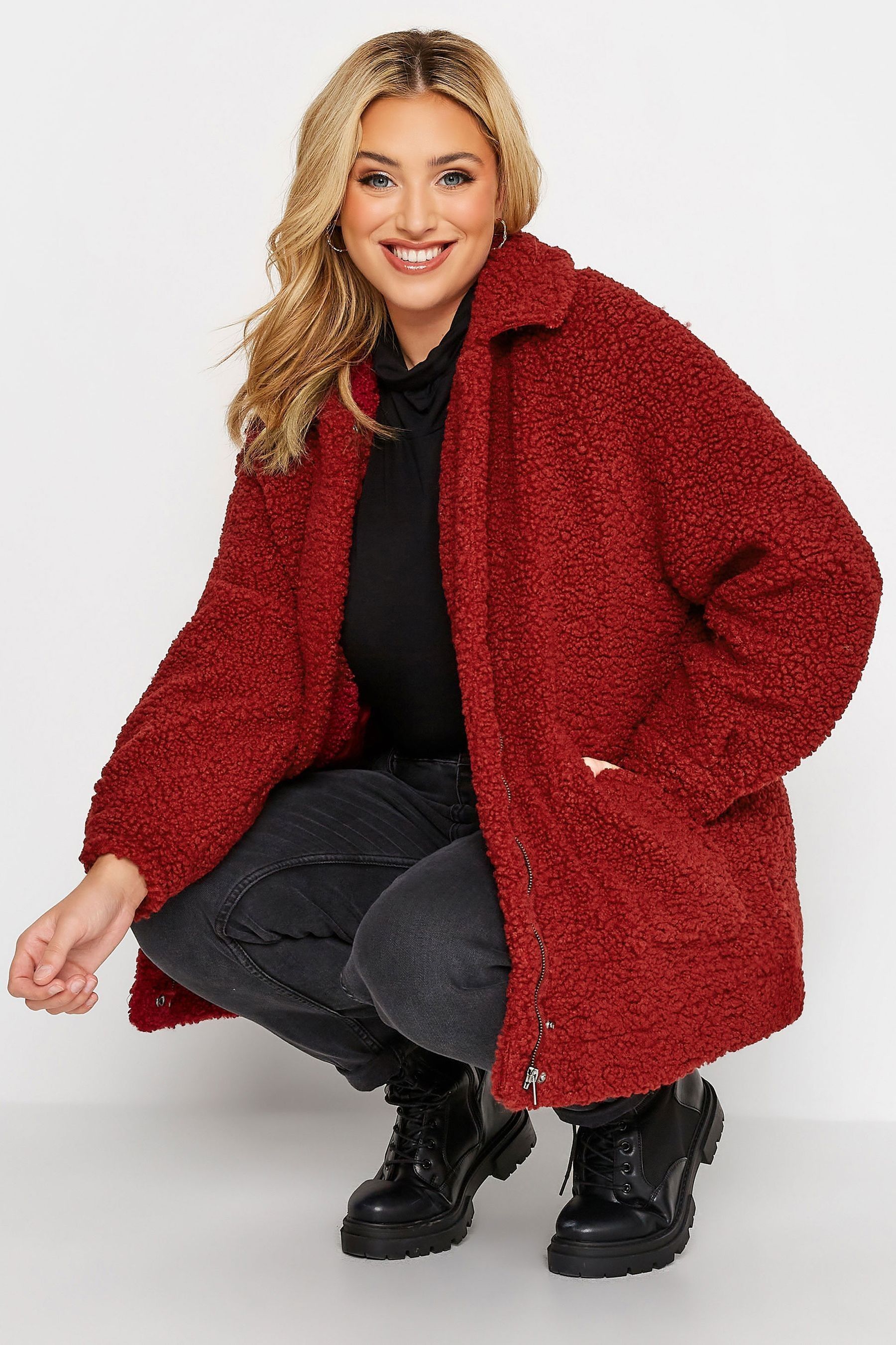 Buy Yours Curve Red Collared Teddy Jacket from Next Luxembourg
