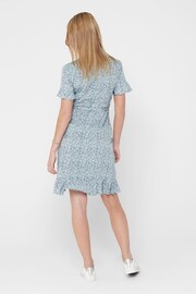 ONLY Blue Floral Short Sleeve Wrap Summer Midi Dress - Image 4 of 5