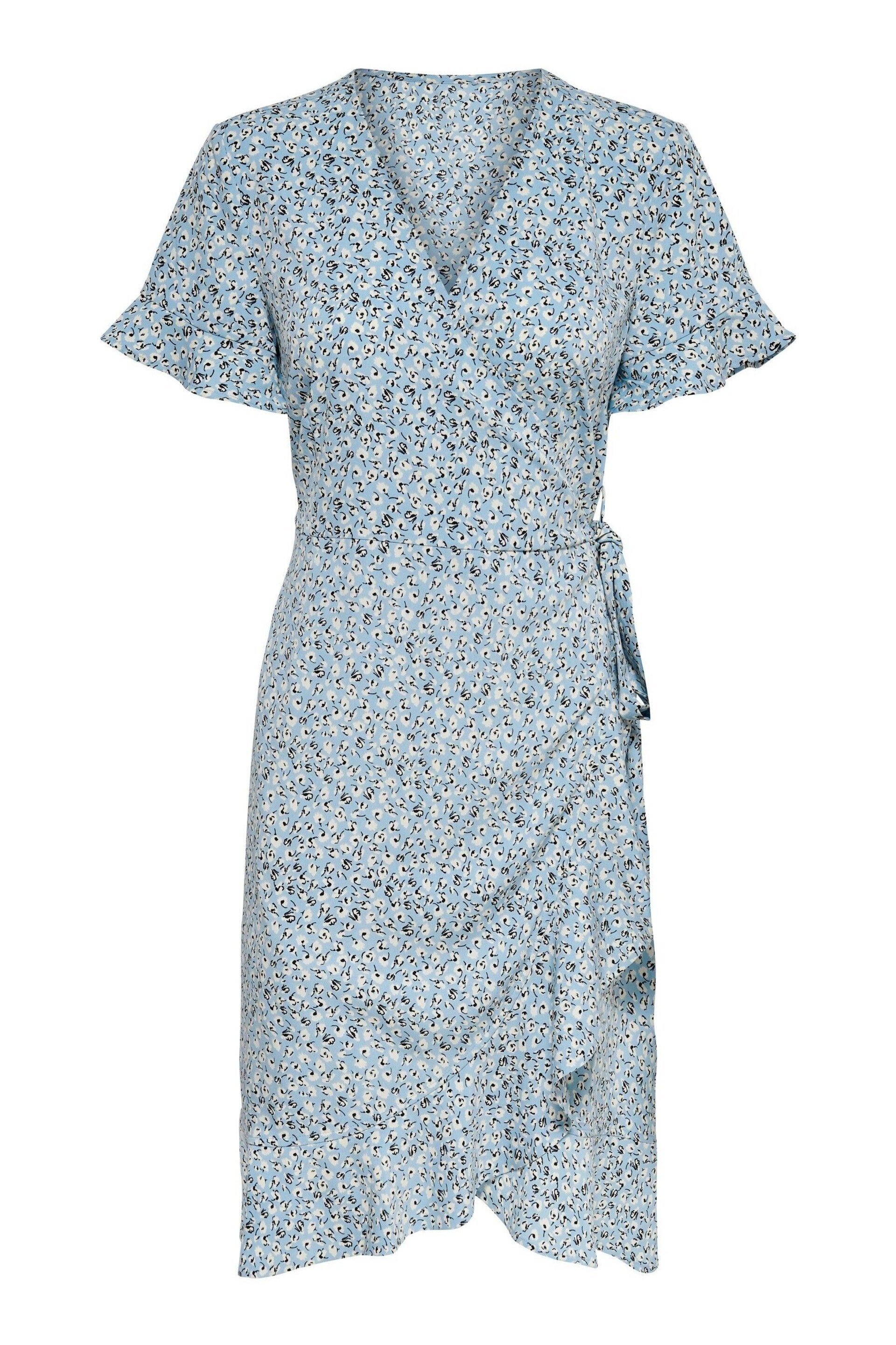ONLY Blue Floral Short Sleeve Wrap Summer Midi Dress - Image 5 of 5