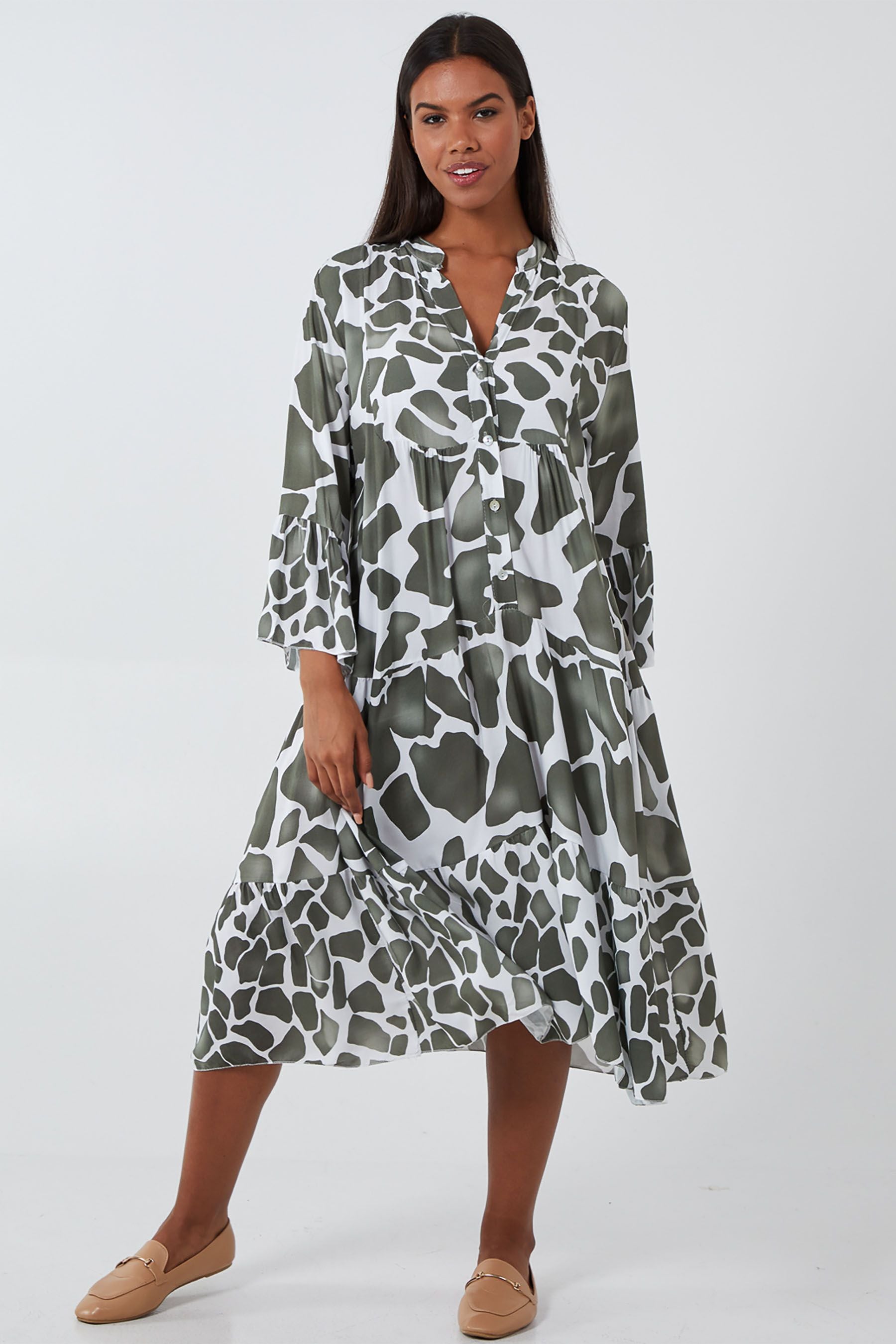 Buy Blue Vanilla Green White Giraffe Print Midi Smocked Dress from Next Luxembourg