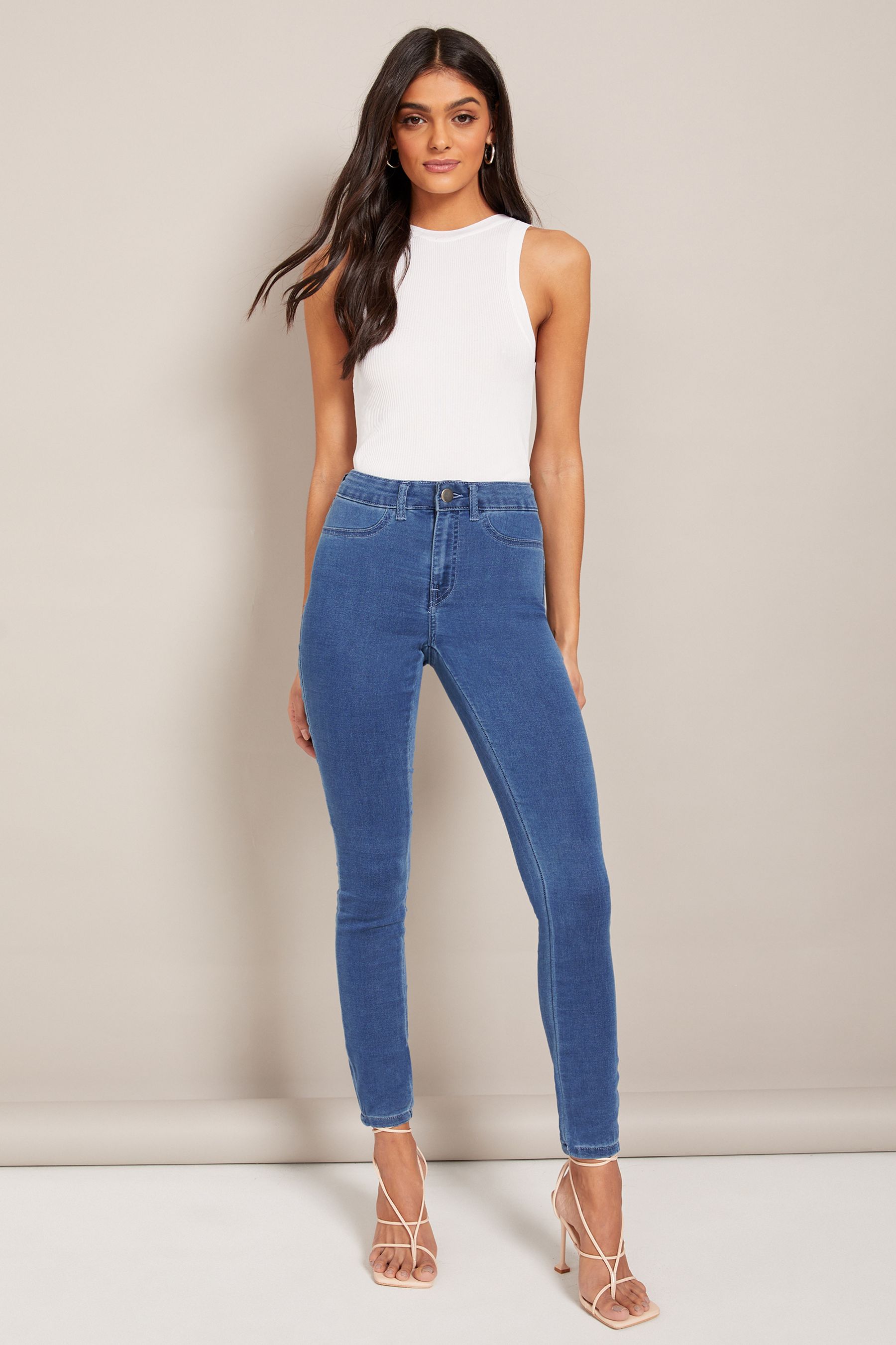 Buy Friends Like These Mid Blue Petite High Waisted Jeggings from Next Luxembourg