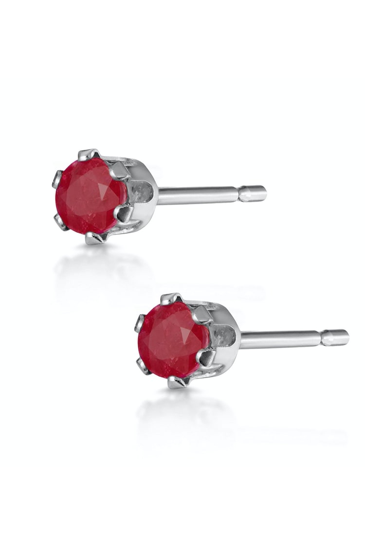 The Diamond Store Red Ruby 3 x 3mm 9K White Gold Stud Earrings - Image 2 of 4