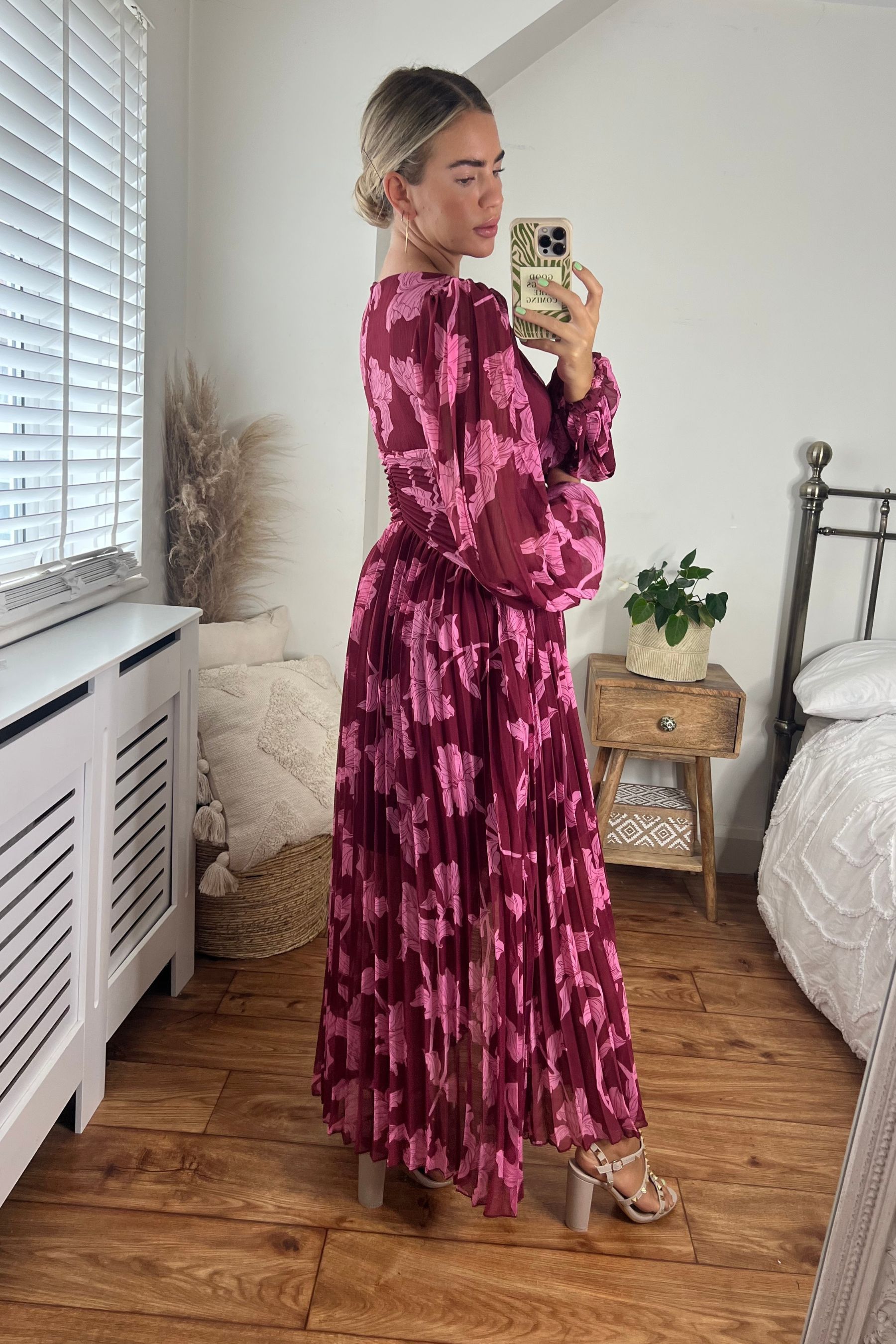 Long sleeve pleated maxi dress new arrivals