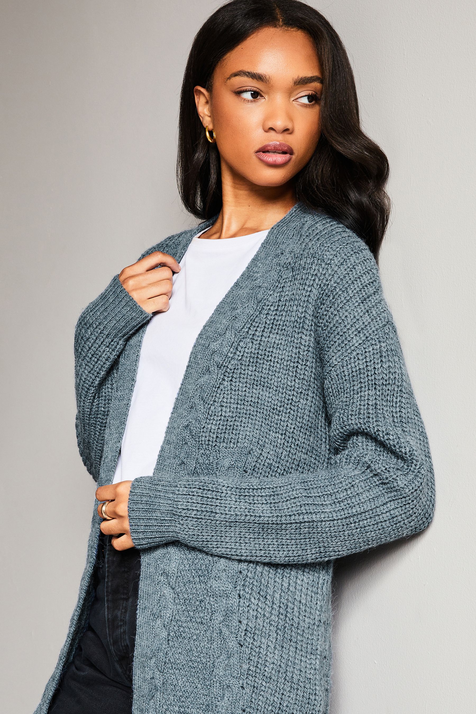 Buy Lipsy Chambray Blue Mixed Cable Knit Cardigan from Next United Arab Emirates