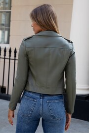 Lipsy Khaki Green Faux Leather Biker Jacket - Image 2 of 4