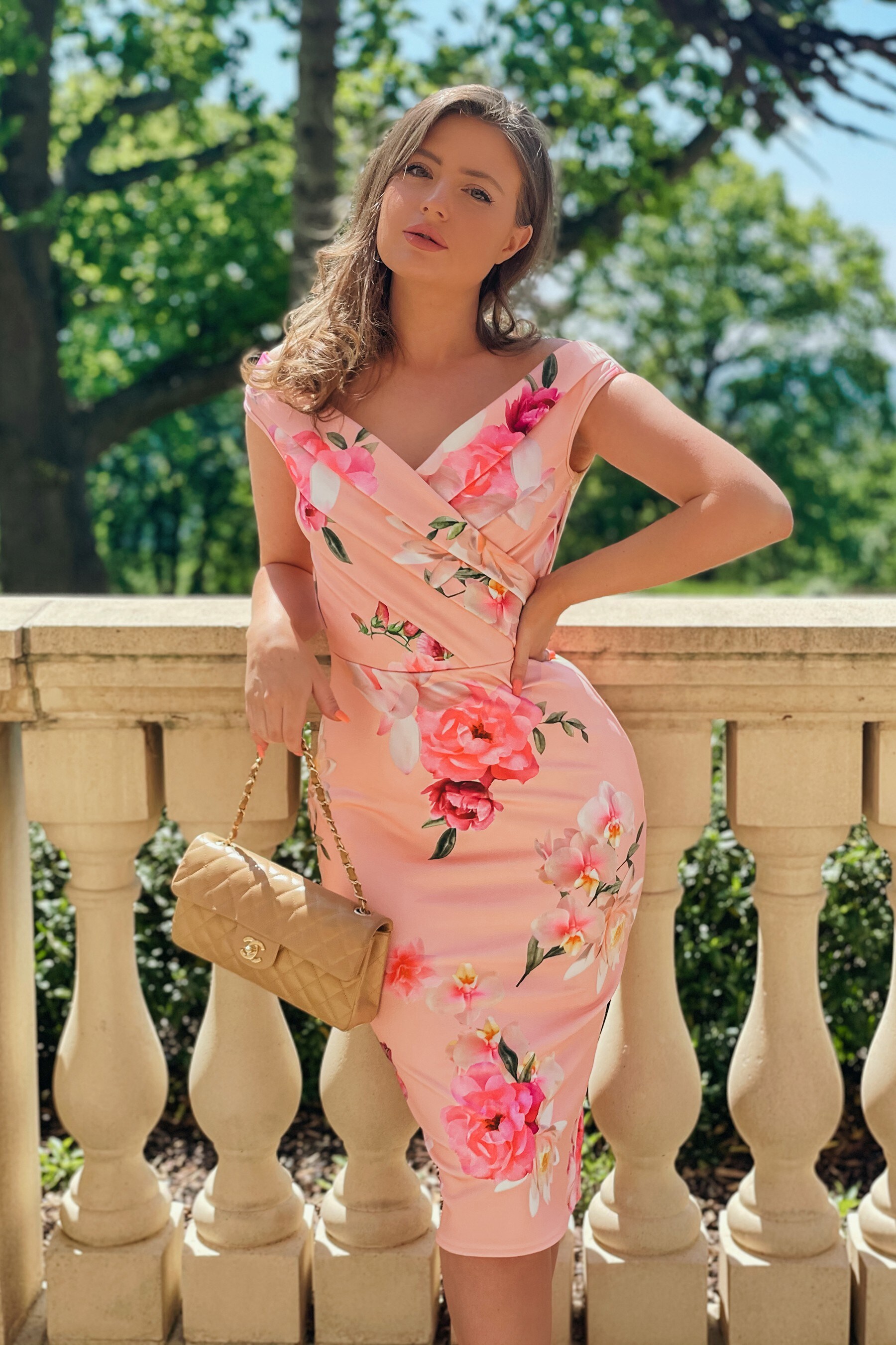 Buy Sistaglam Blush Pink Floral Bardot Midi Dress from Next Luxembourg