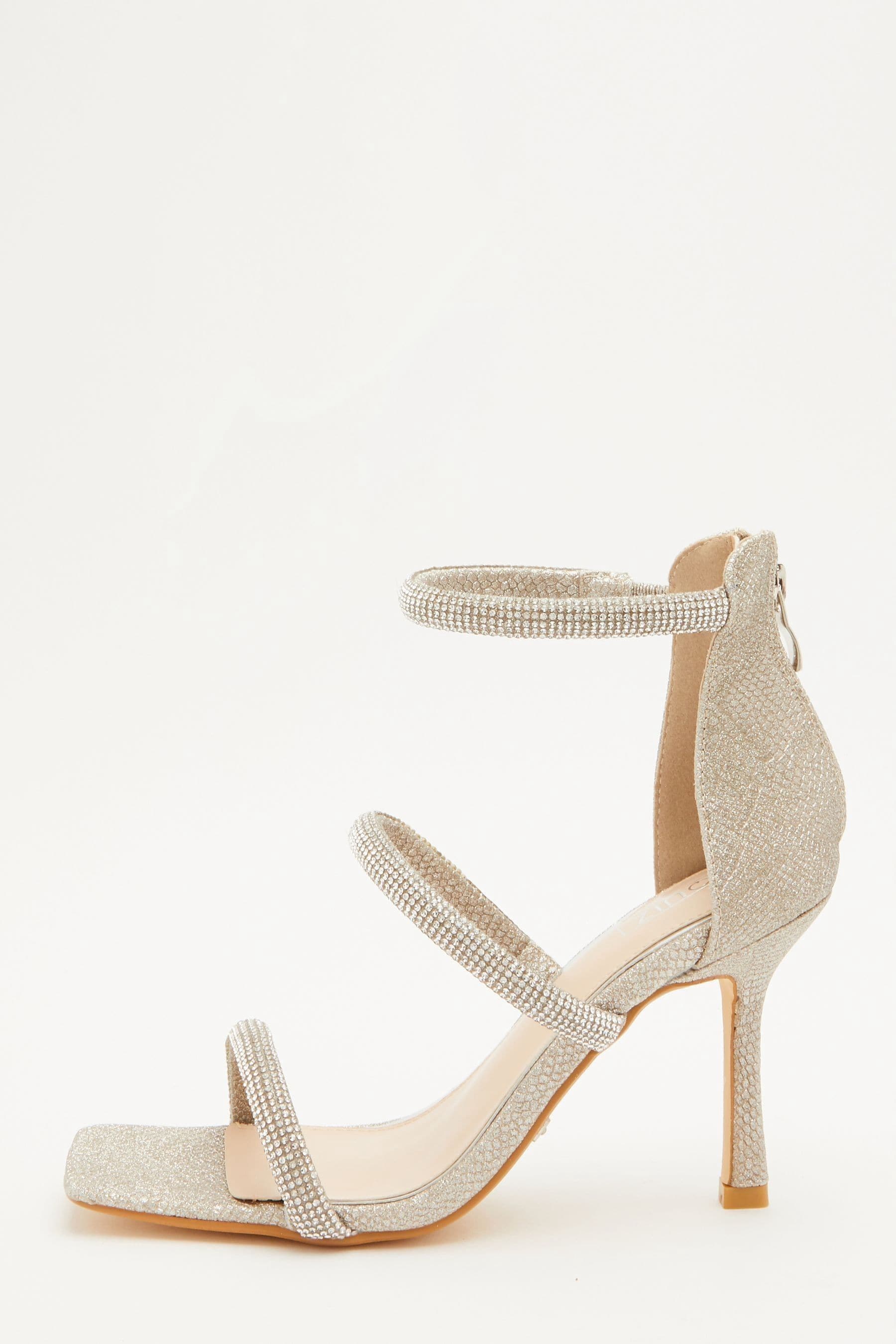 Buy Quiz Gold Shimmer Three Band Flared Heel Sandals from Next Luxembourg
