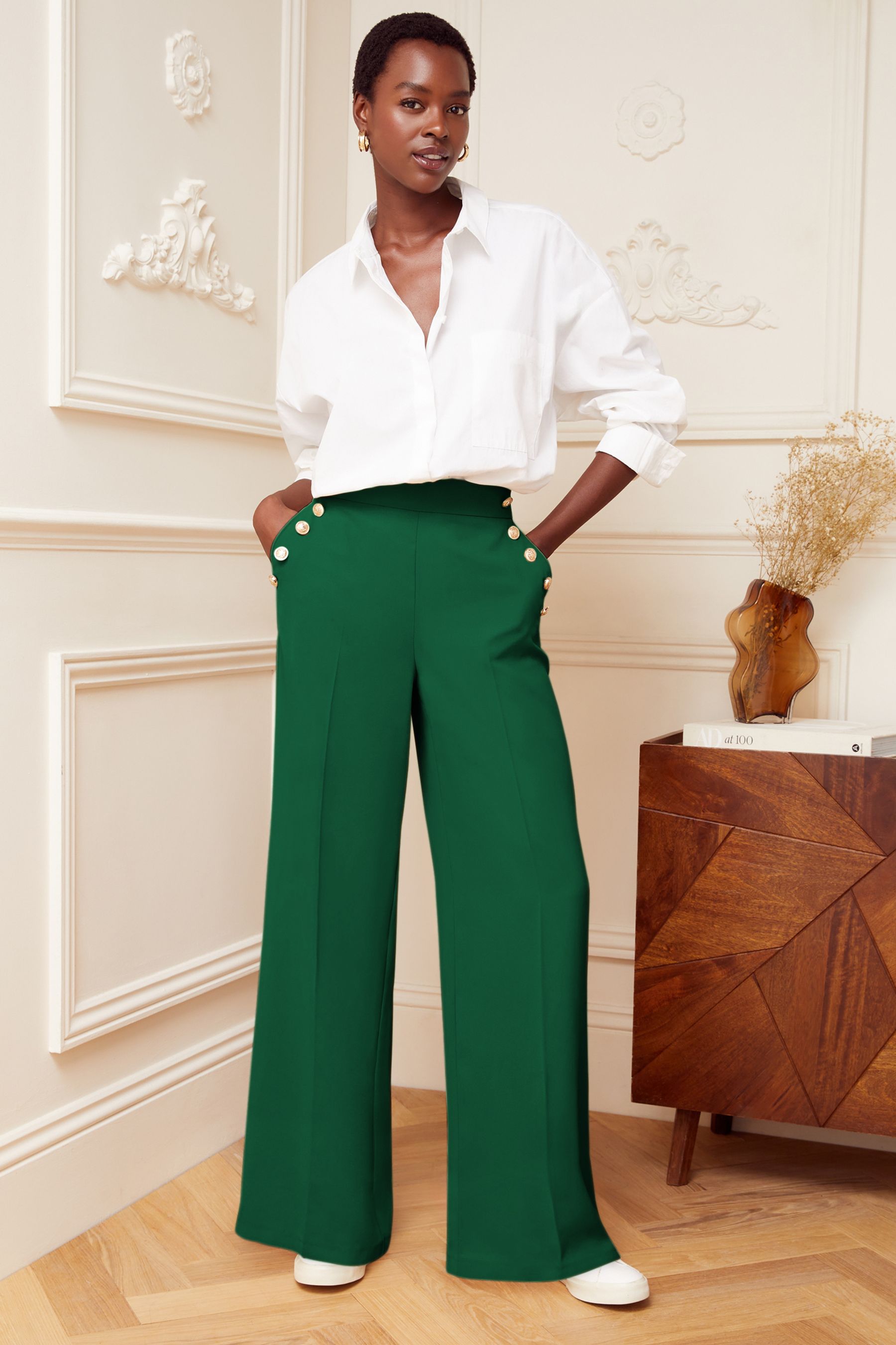 Forest green wide leg pants hot sale