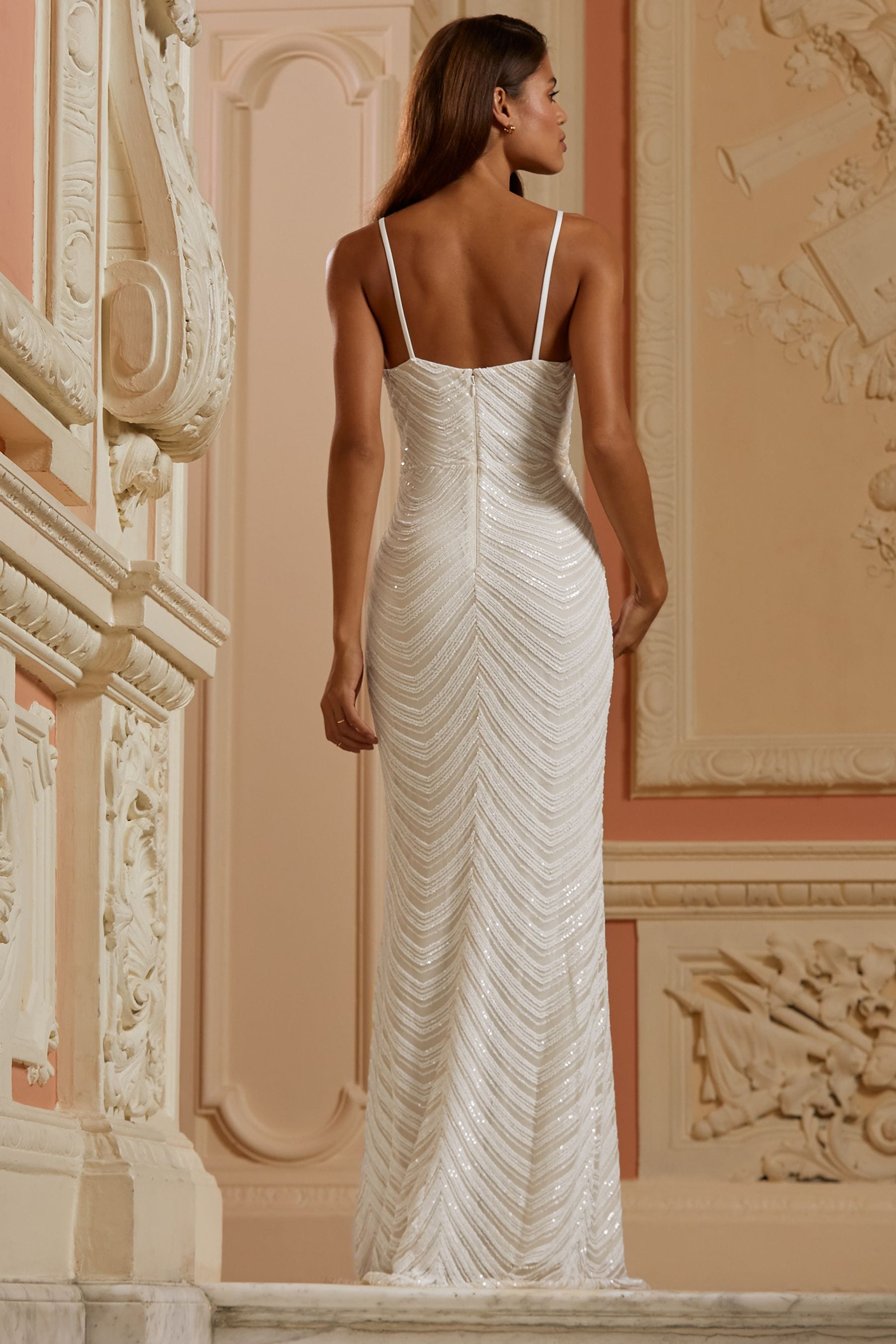 Lipsy White Paige Sequin Cami Cowl Bridesmaid Dress