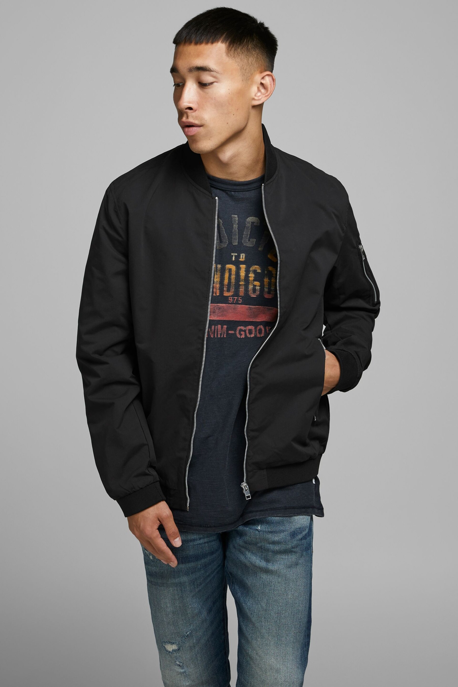 Jack & Jones Black Bomber Jacket - Image 1 of 4