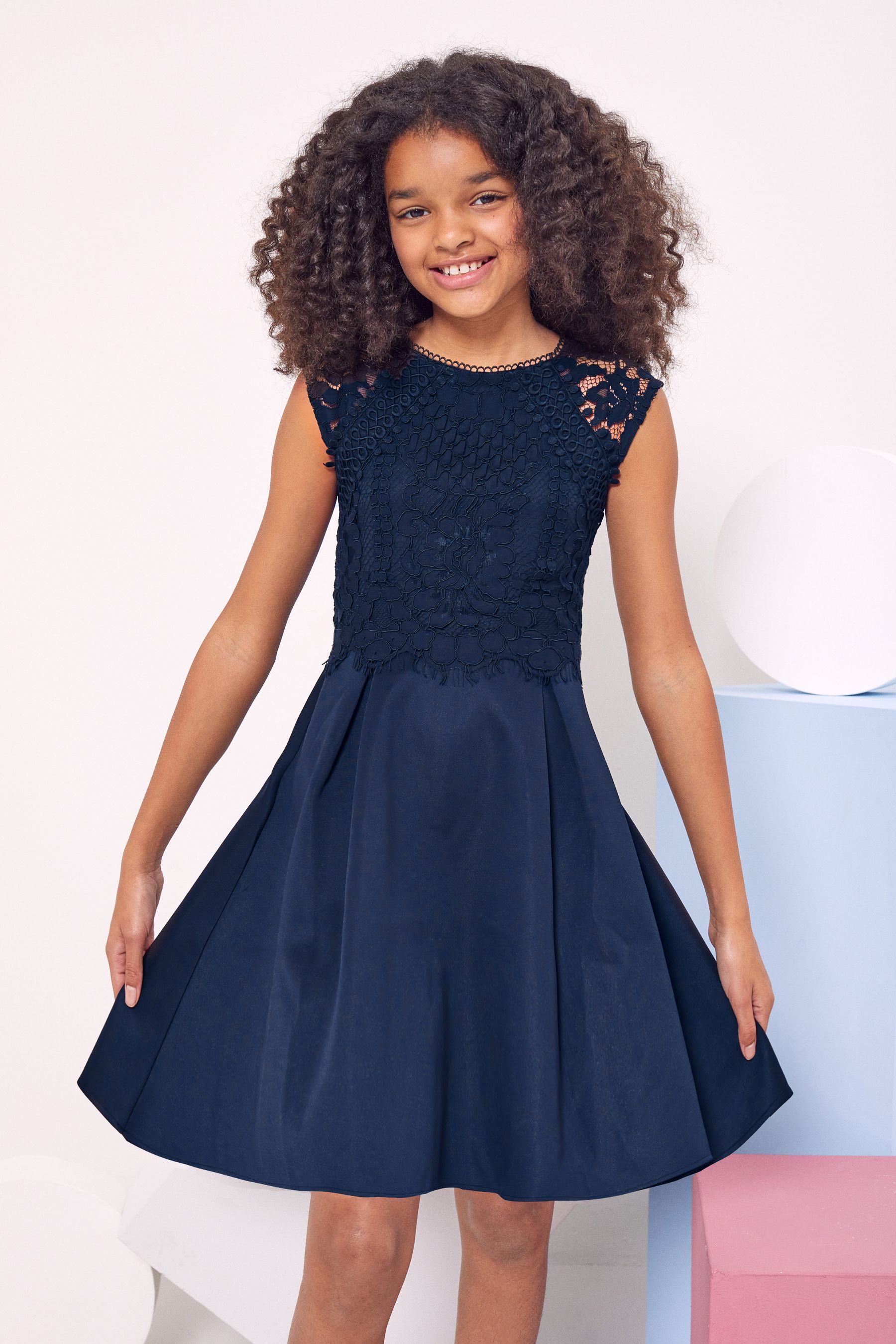 Buy Lipsy Navy Blue Lace Bodice Occasion Dress from Next Luxembourg