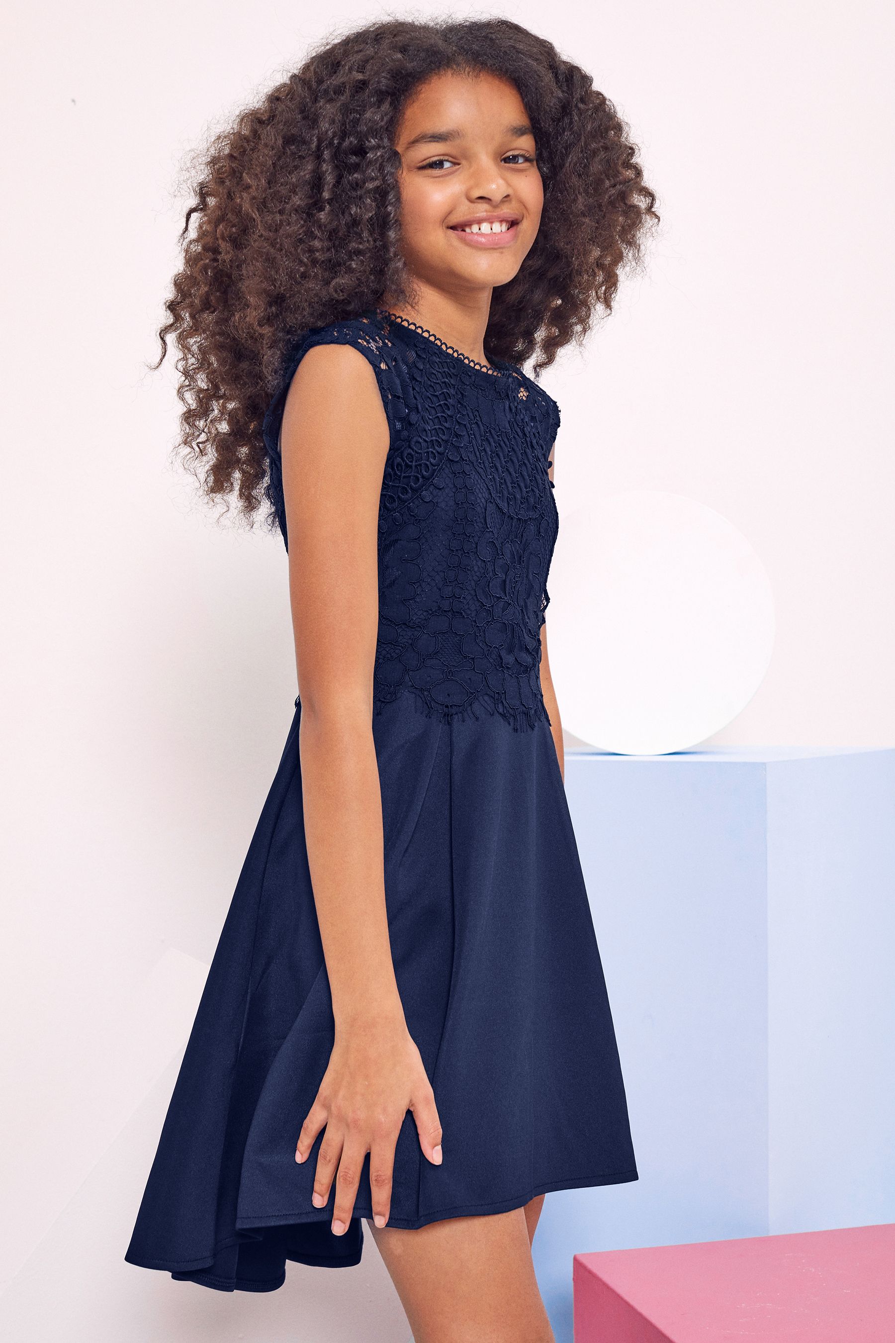 Buy Lipsy Navy Blue Lace Bodice Occasion Dress from Next Luxembourg