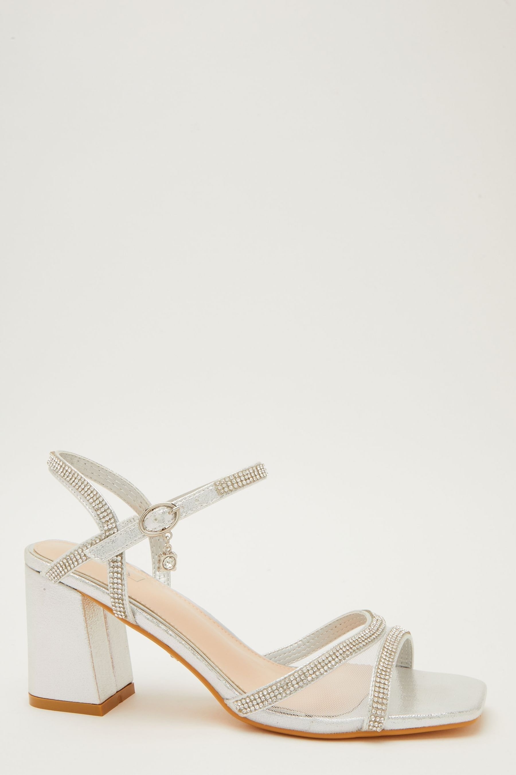 Buy Quiz Silver Diamante Mesh Low Block Heel Sandal from Next Luxembourg