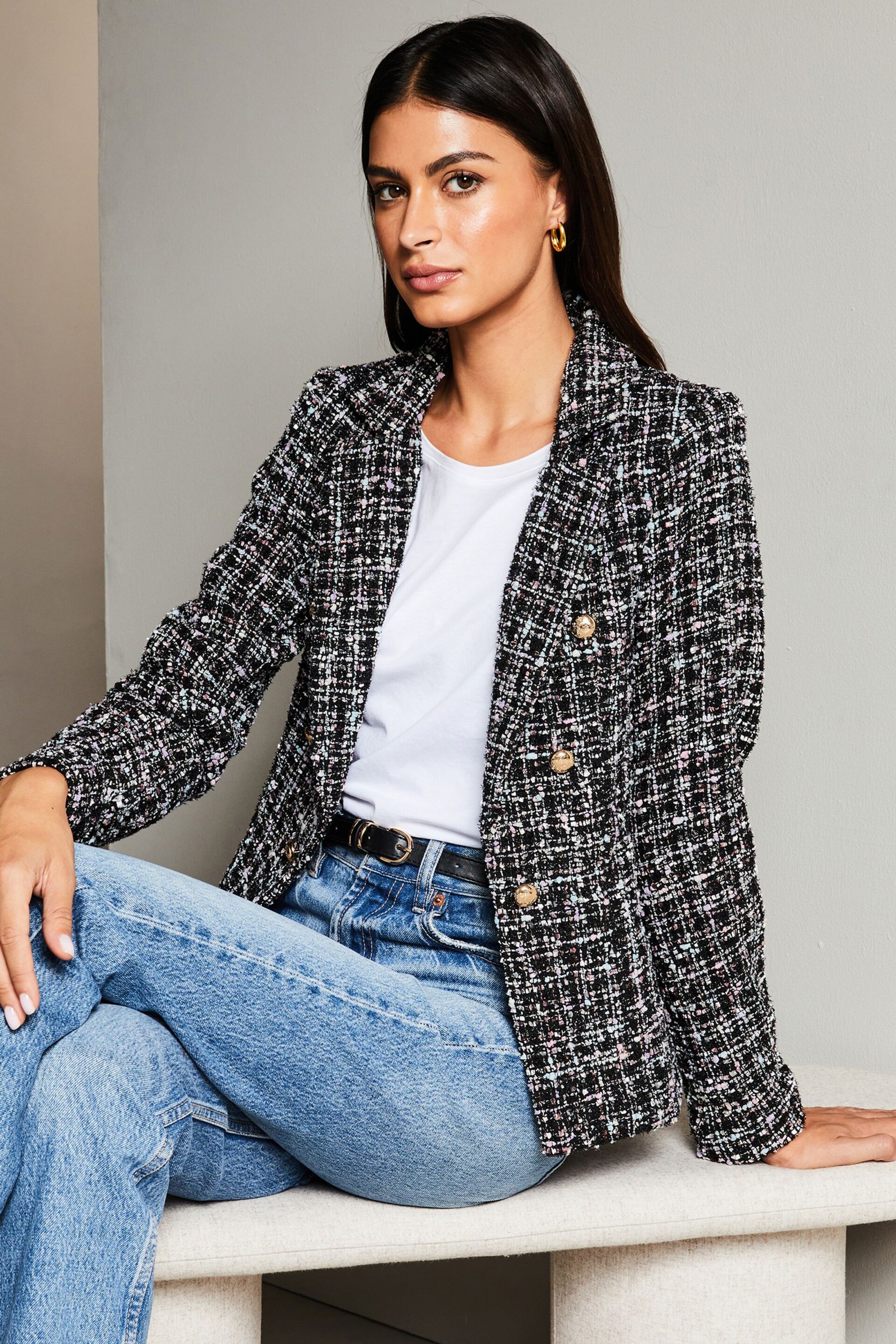 Lipsy Black Pastel Boucle Blazer - Image 1 of 4