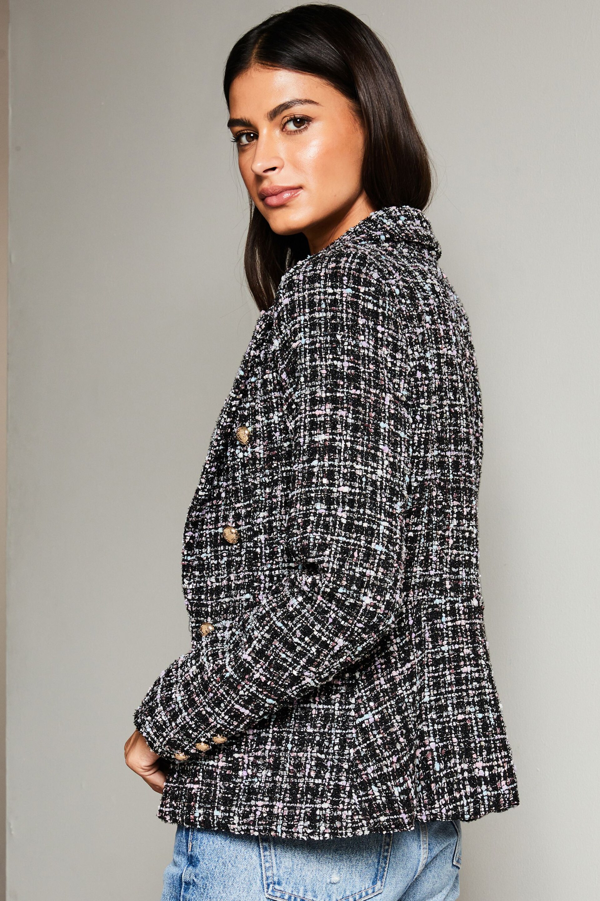 Lipsy Black Pastel Boucle Blazer - Image 2 of 4