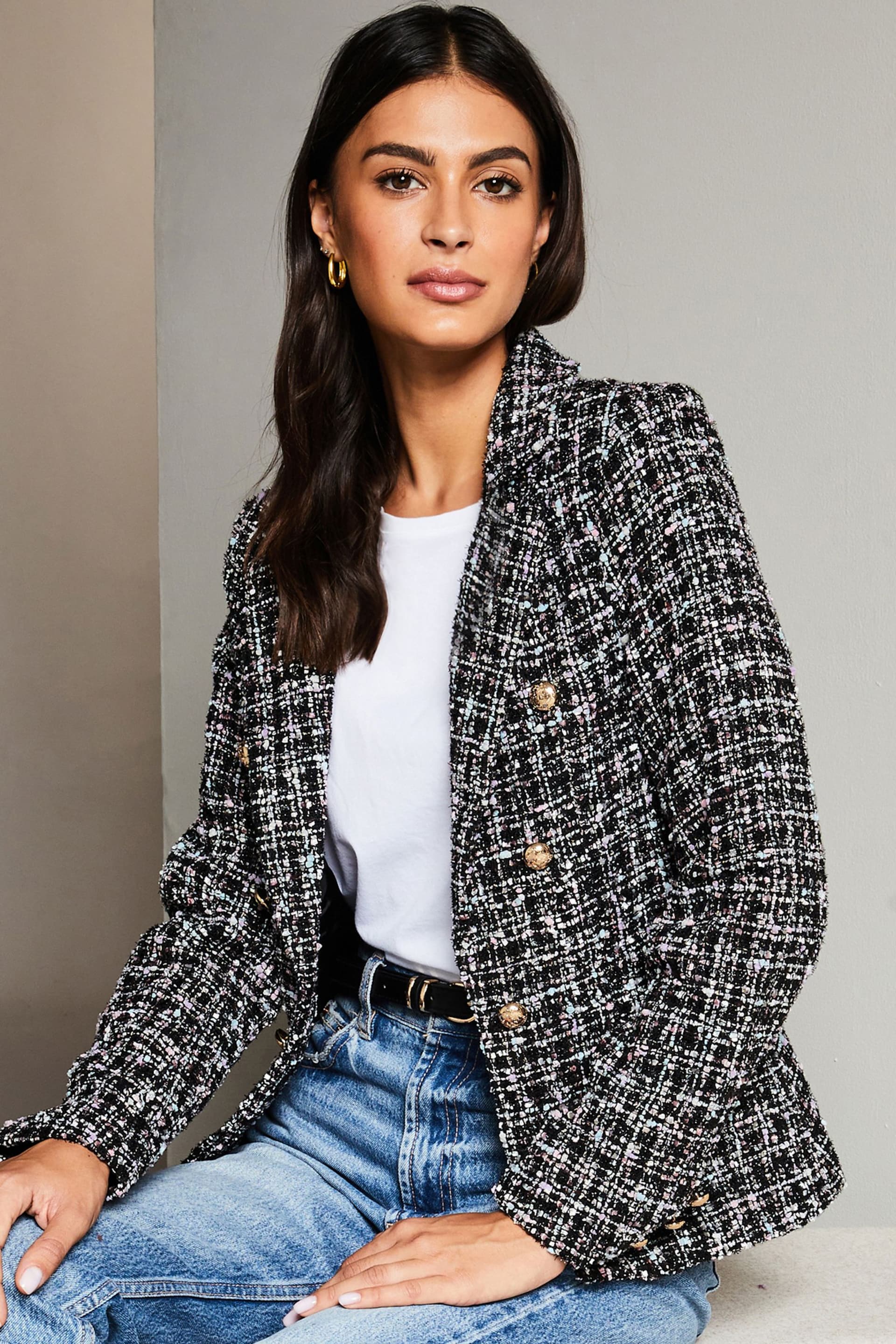 Lipsy Black Pastel Boucle Blazer - Image 4 of 4