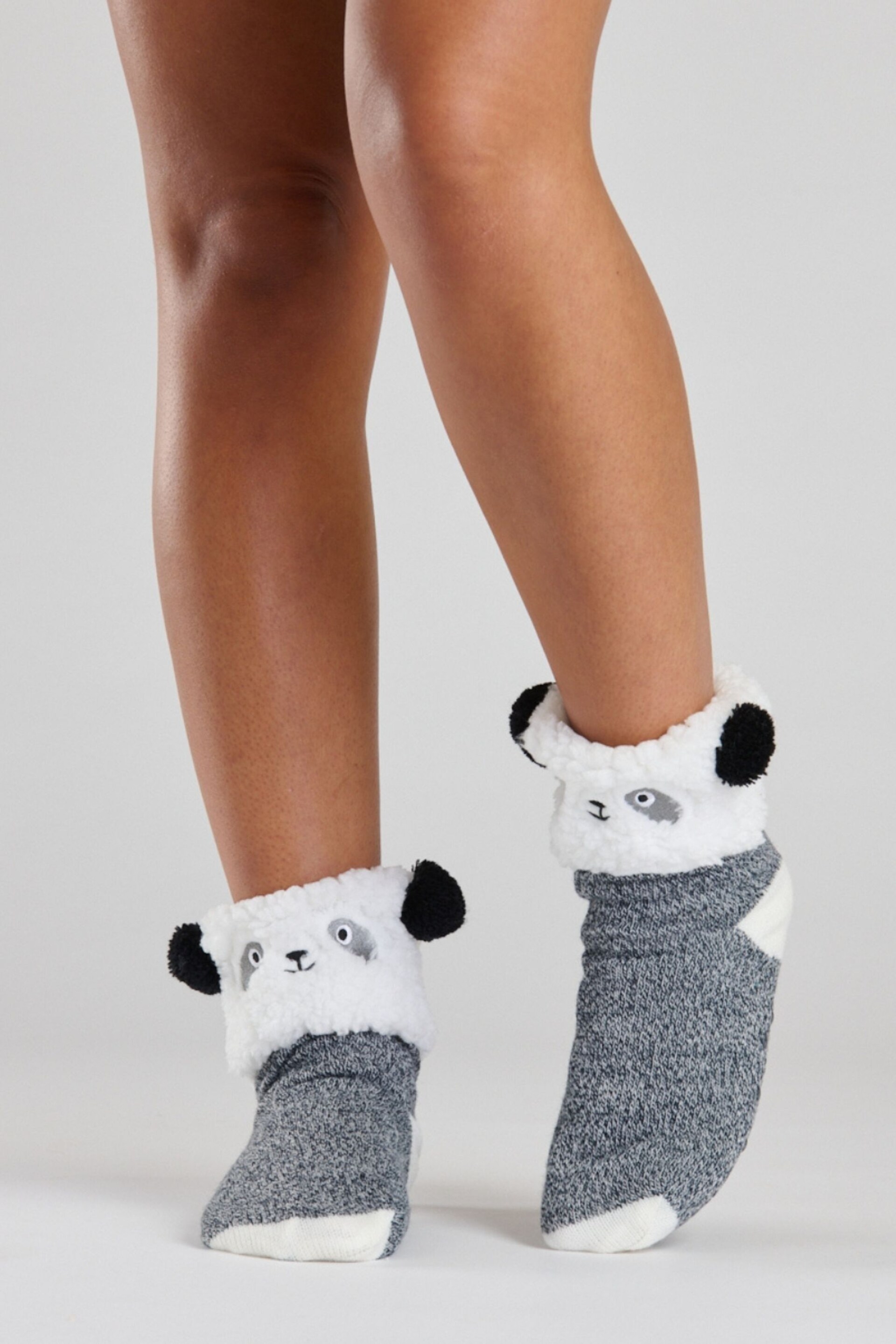 Loungeable Grey Panda Knit Socks - Image 1 of 2