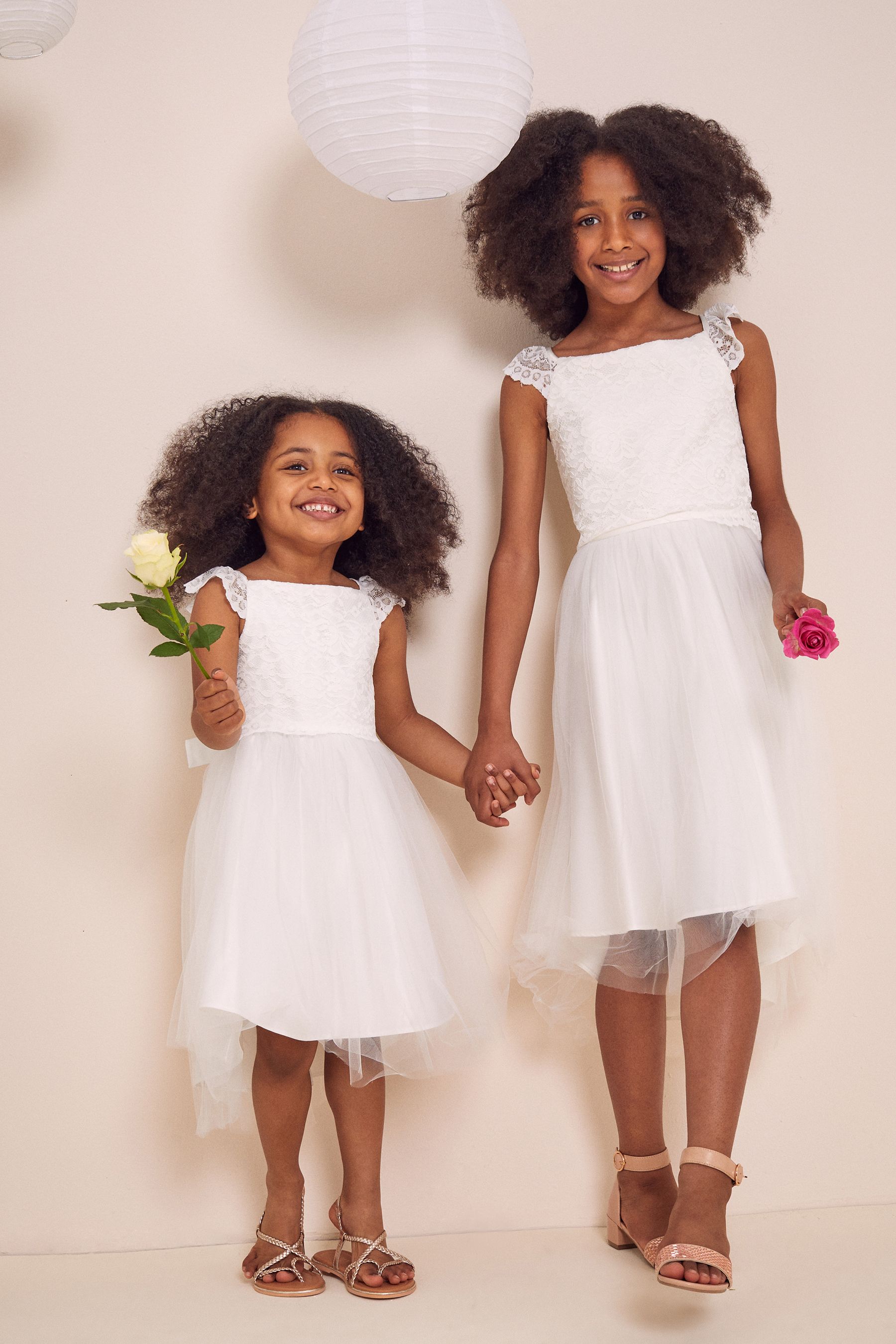 Buy Lipsy Ivory Tulle Flower Girl Mini Dress from Next Luxembourg
