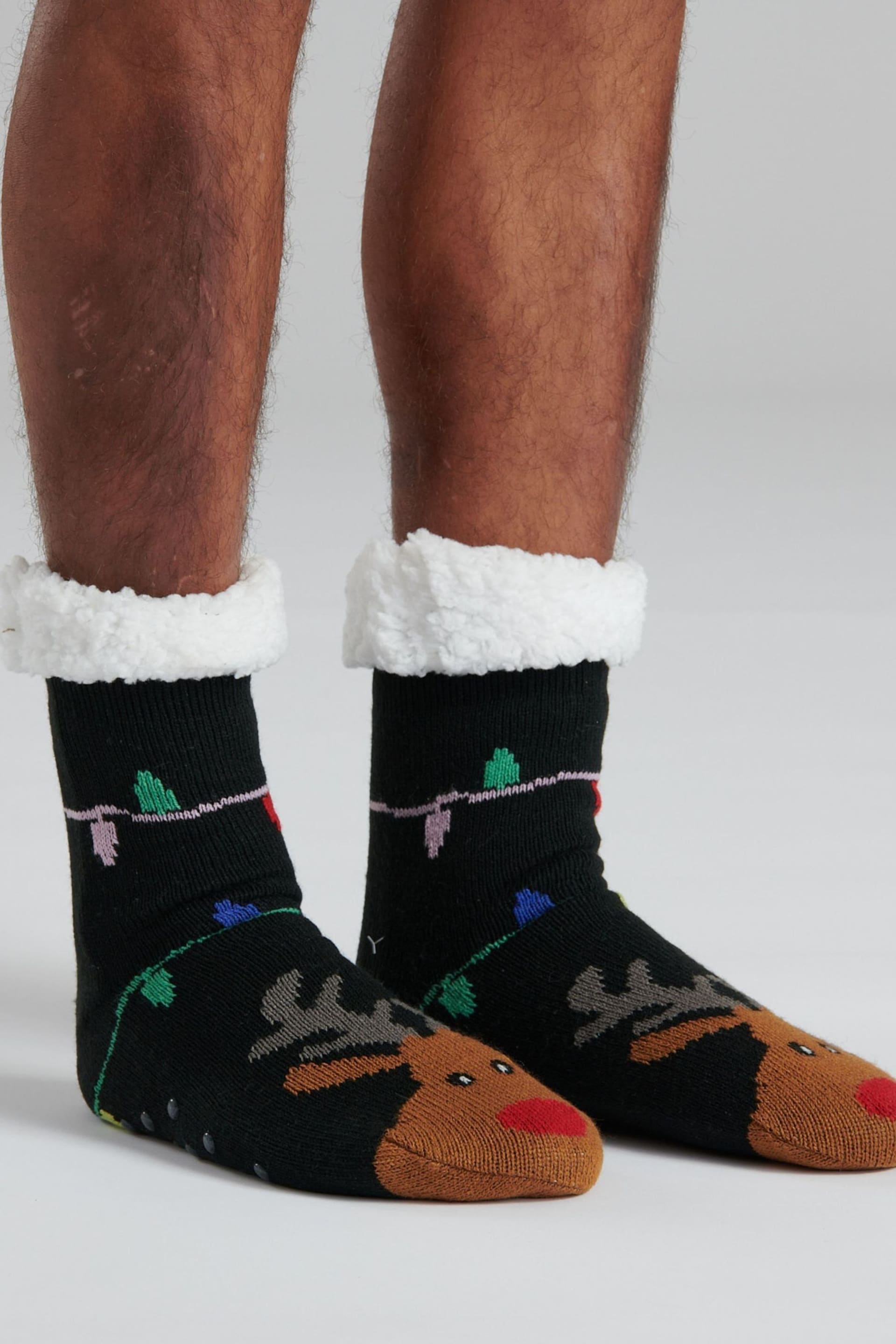 Loungeable Black Men's Christmas Reindeer Cosy Socks - Image 2 of 5