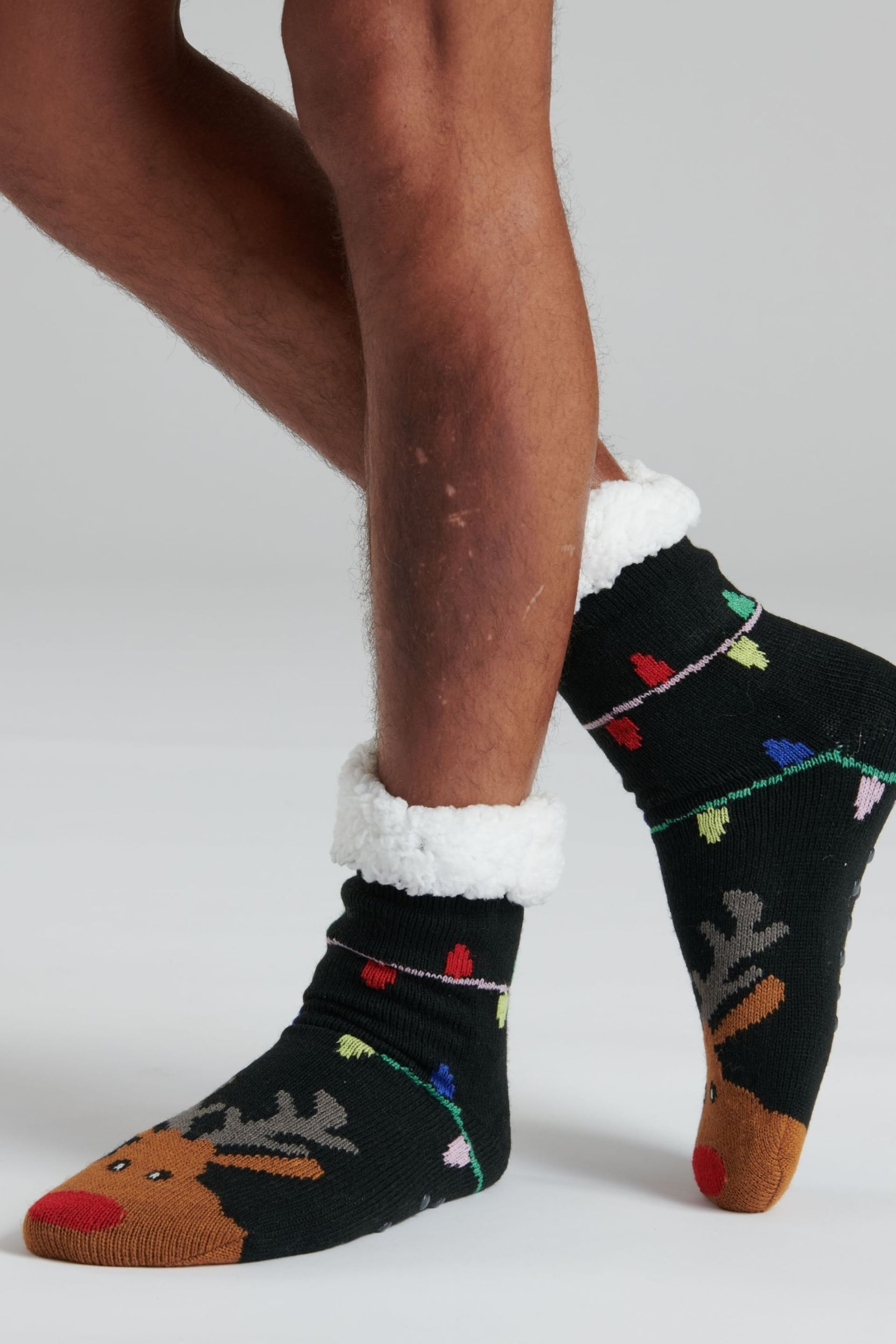 Loungeable Black Men's Christmas Reindeer Cosy Socks - Image 3 of 5