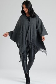 South Beach Grey Knitted Fringe Wrap - Image 1 of 4