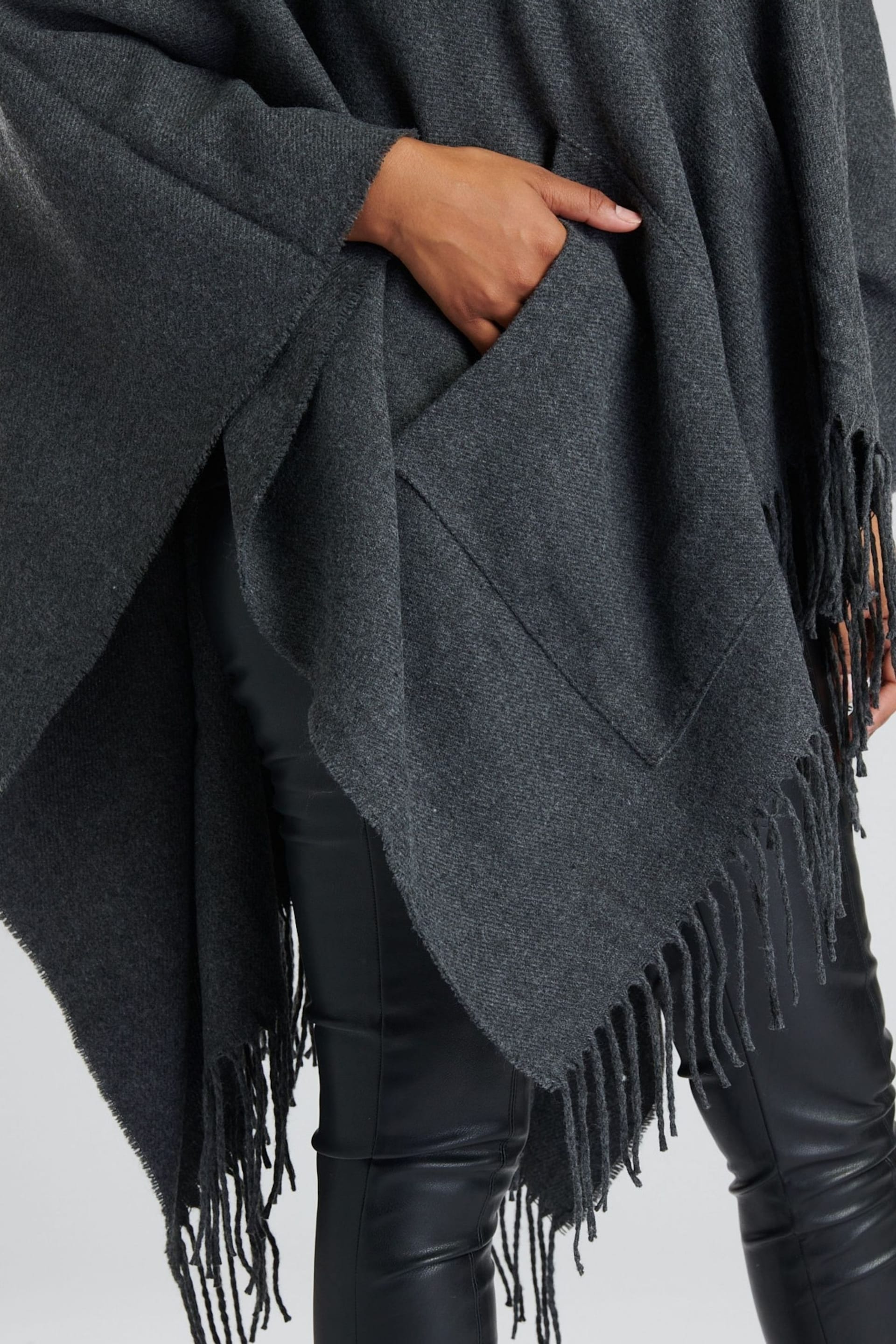 South Beach Grey Knitted Fringe Wrap - Image 2 of 4