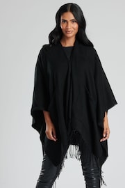South Beach Black Knitted Fringe Wrap - Image 2 of 5