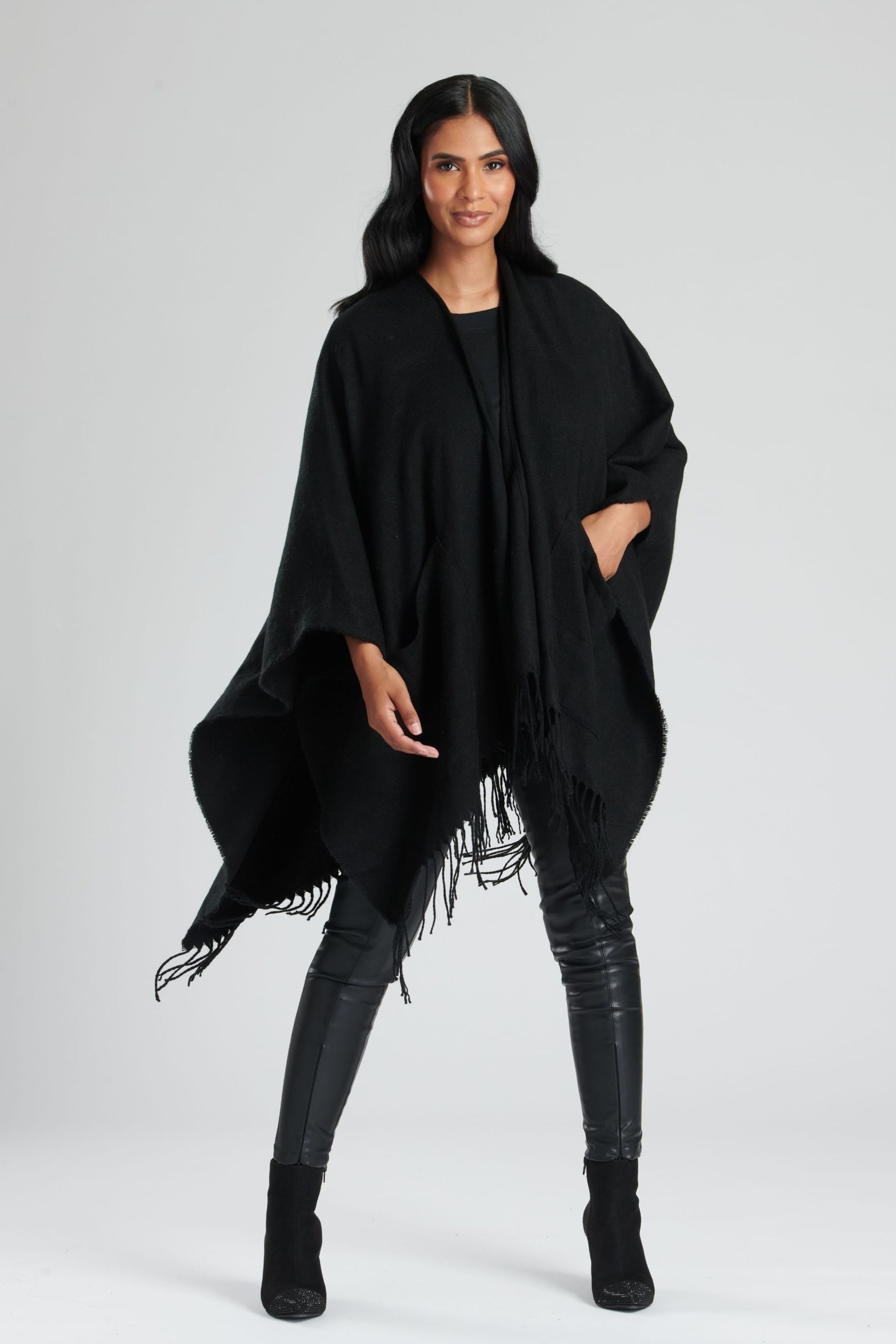 South Beach Black Knitted Fringe Wrap - Image 3 of 5
