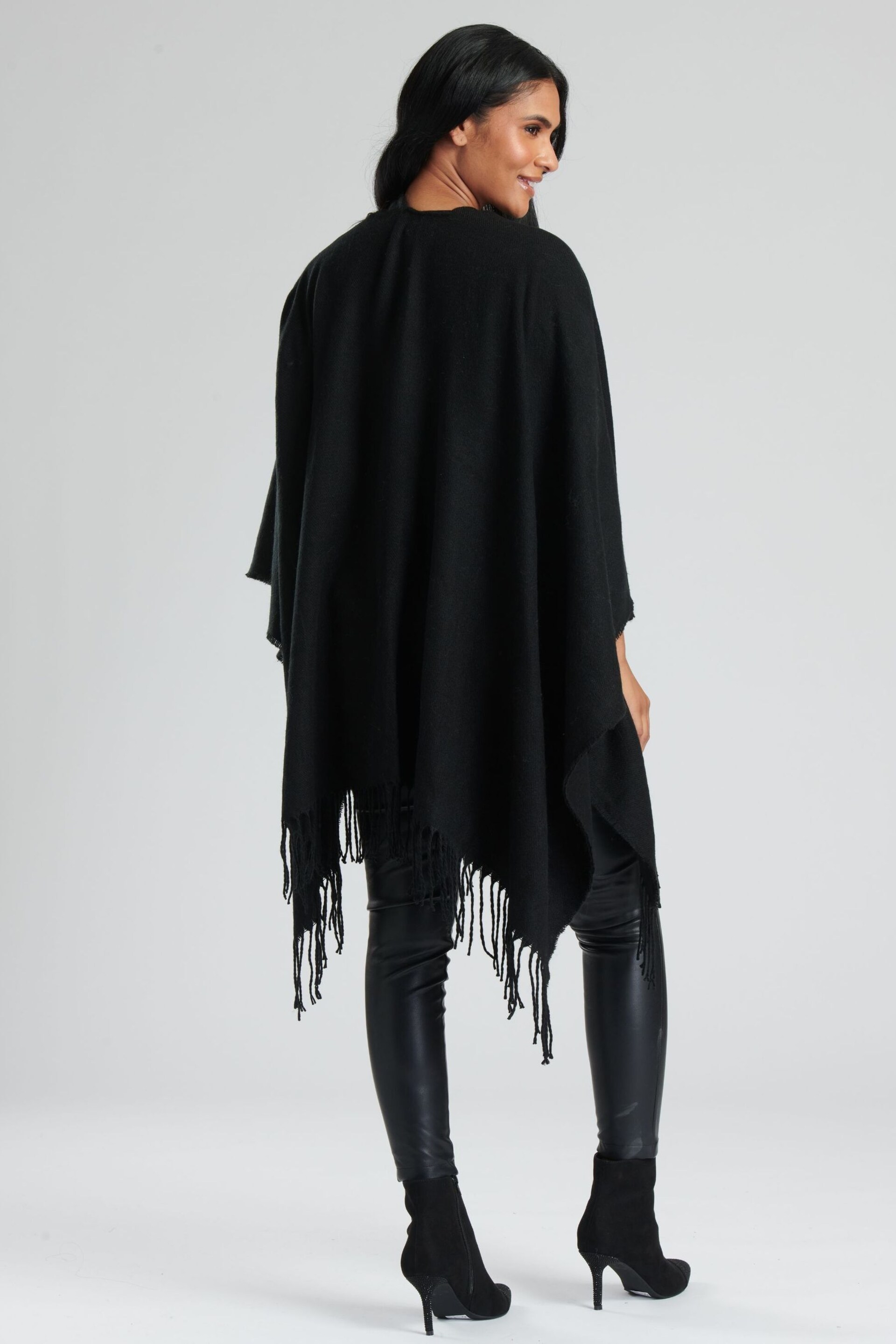 South Beach Black Knitted Fringe Wrap - Image 5 of 5