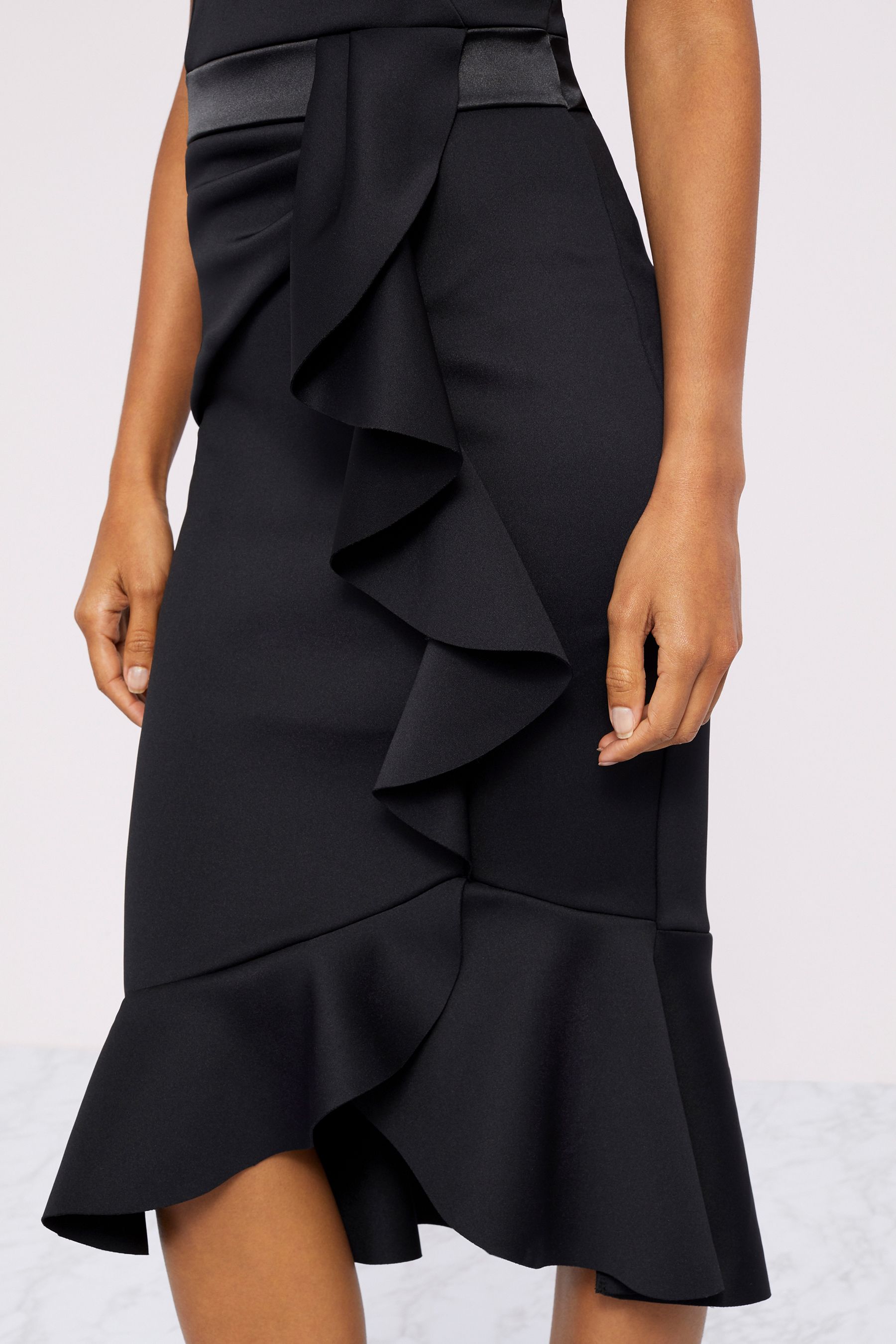 Lipsy ruffle bardot satin panel bodycon cheap