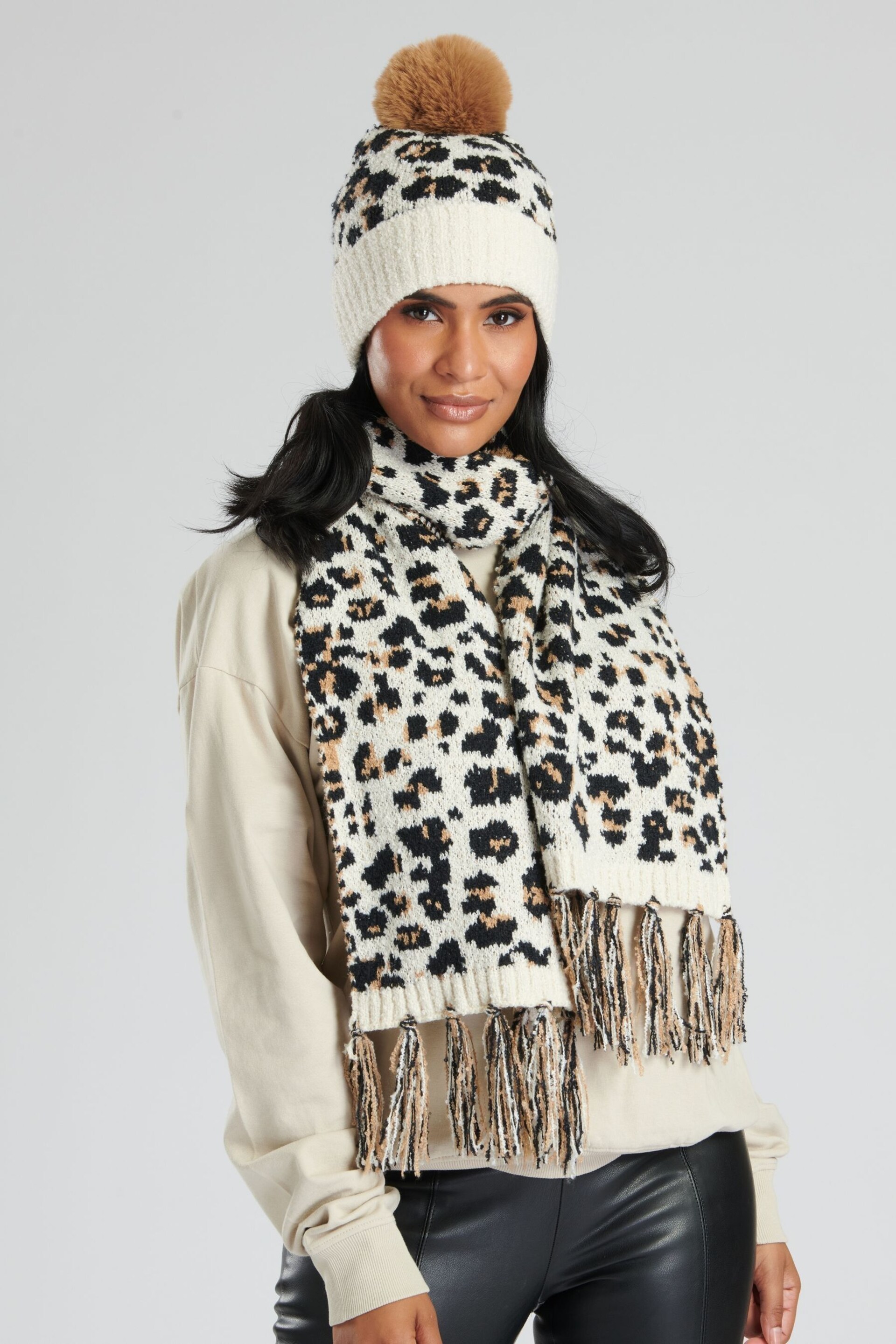 South Beach Brown Knitted Scarf And Hat Set - Image 2 of 2