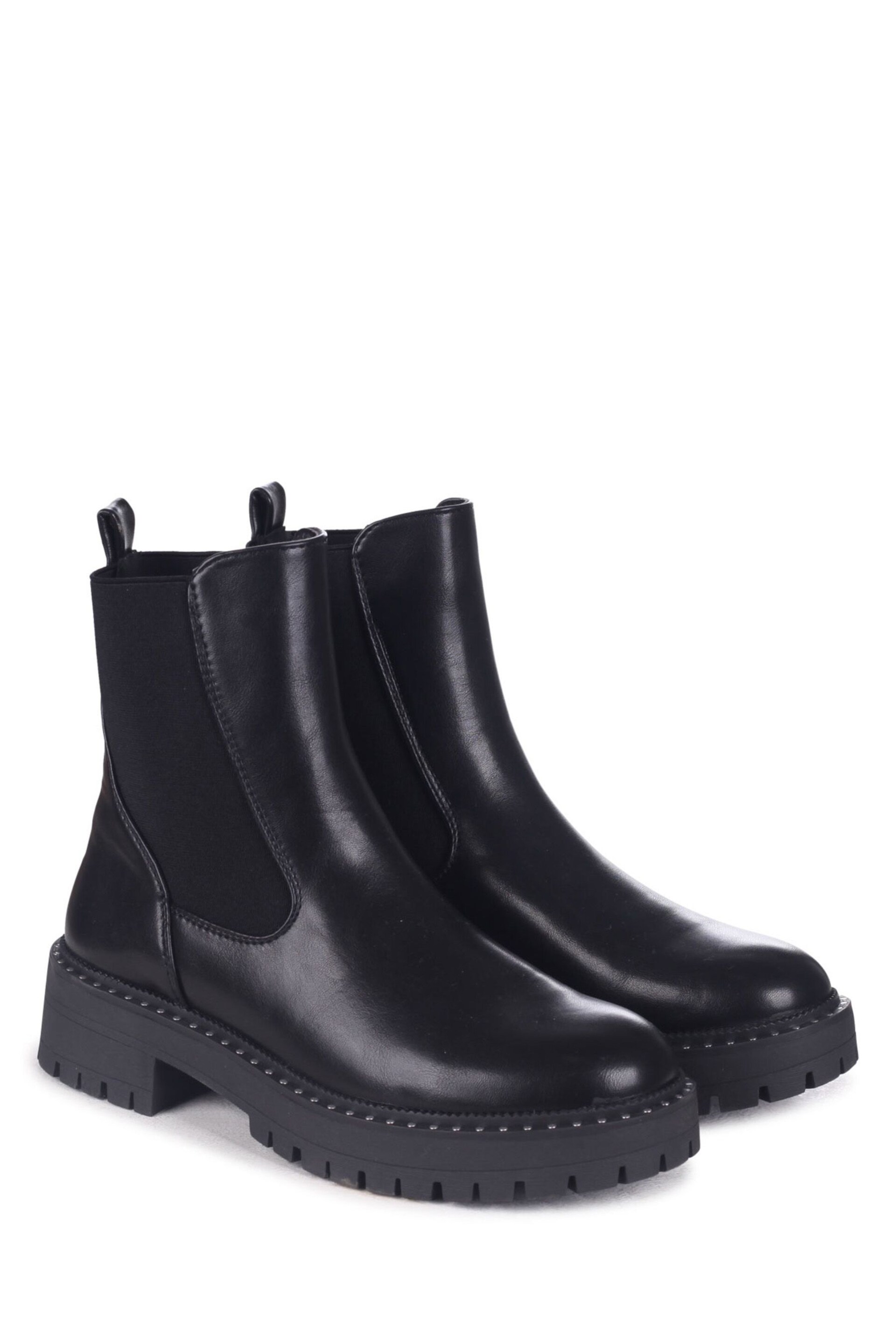 Linzi Black Faux Leather Andrea Soft Silver Stud Detail Sole Chelsea Boot - Image 3 of 5