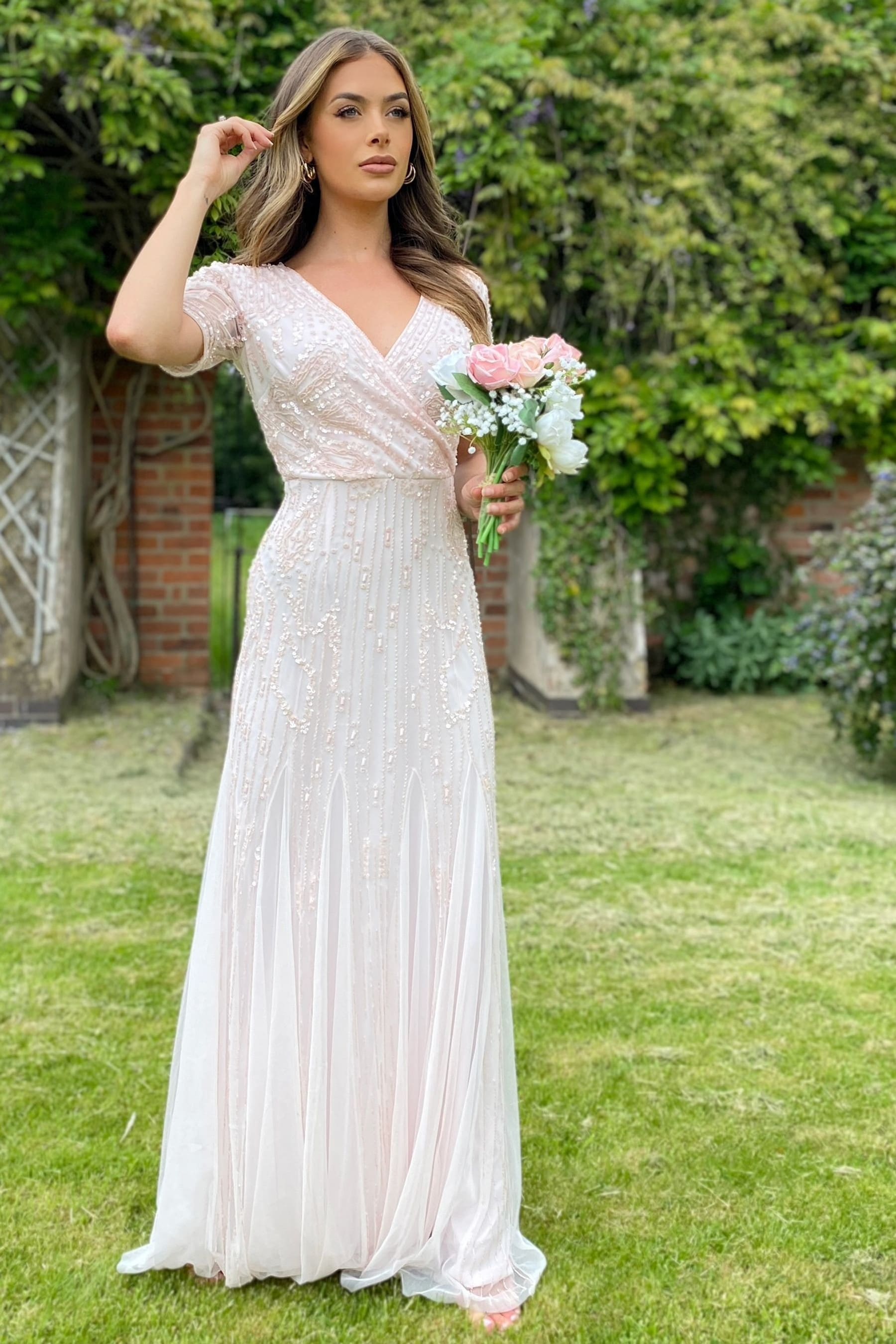 Buy Sistaglam Pink Sequin V Neck Maxi Dress from Next Luxembourg