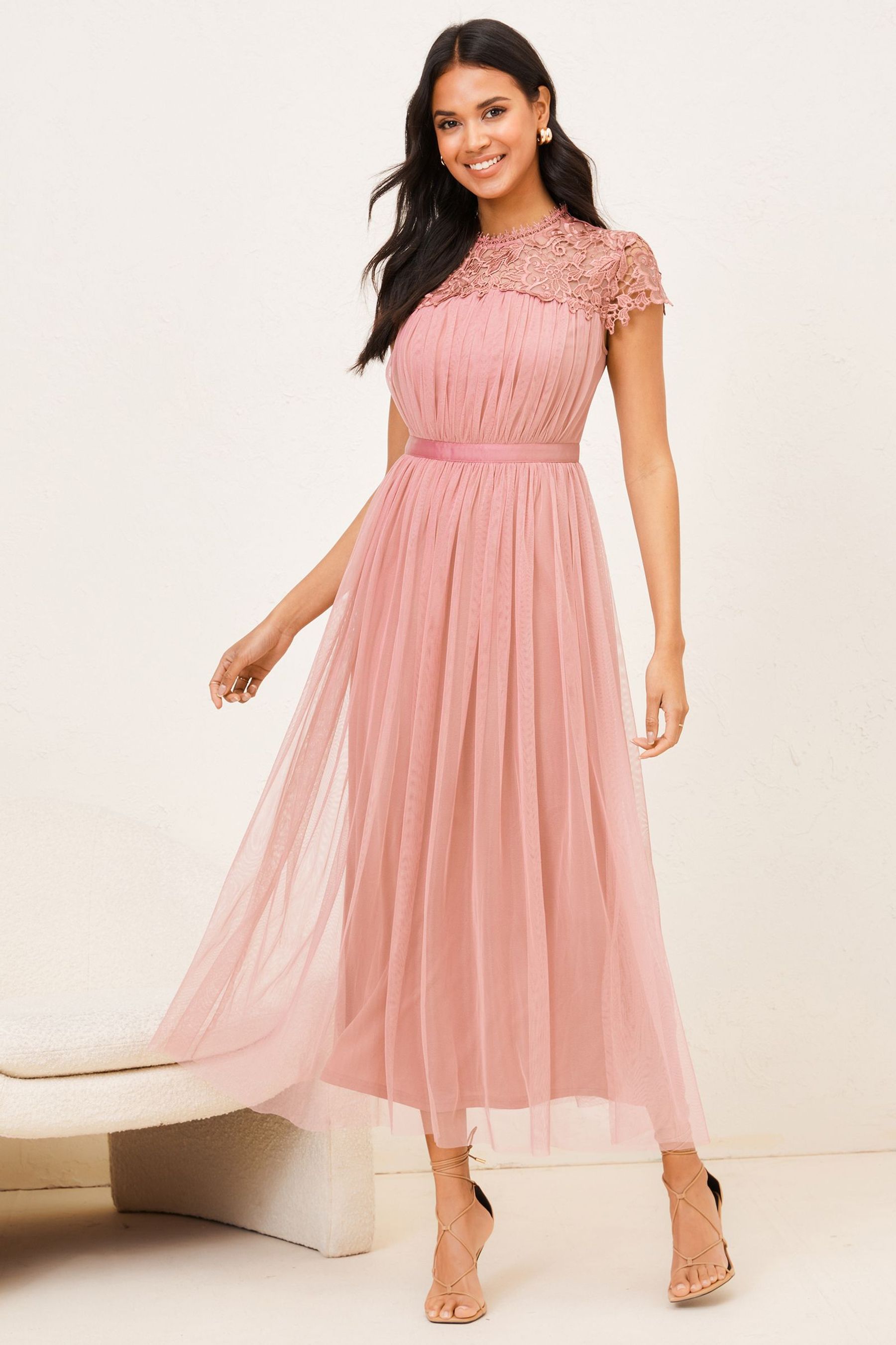Maxi dress with lace top outlet