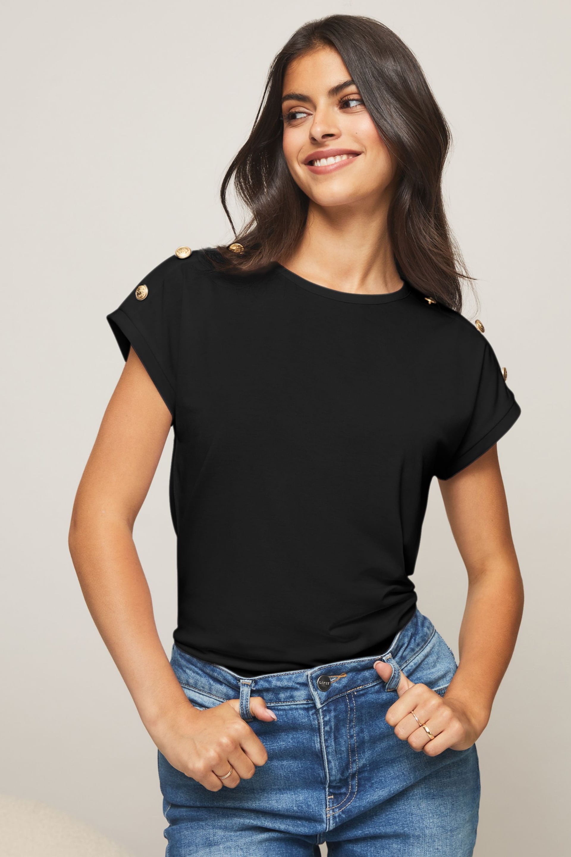 Lipsy Black Round Neck T-Shirt - Image 1 of 4