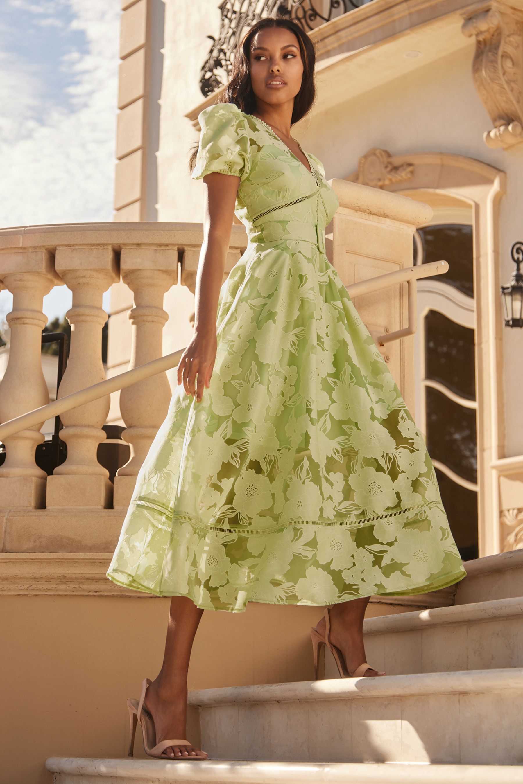 Buy Lipsy Green Premium Burnout Belted Skater Midi Dress from Next Luxembourg