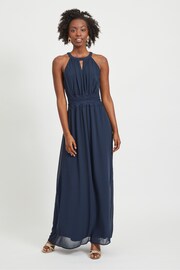 VILA Navy Halter Neck Tulle Maxi Dress - Image 1 of 5