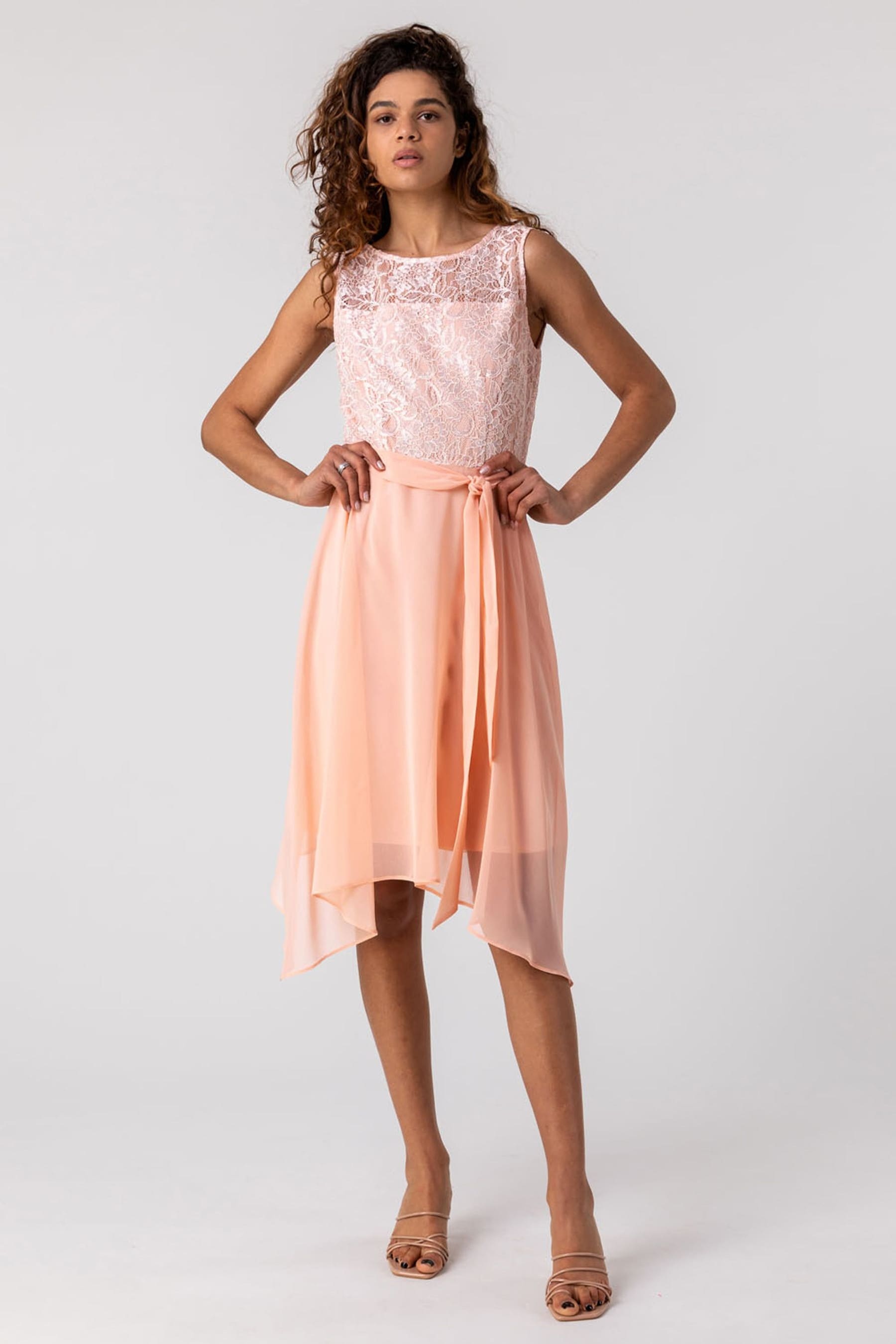 Buy Roman Coral Lace Detail Fit And Flare Dress from Next Luxembourg