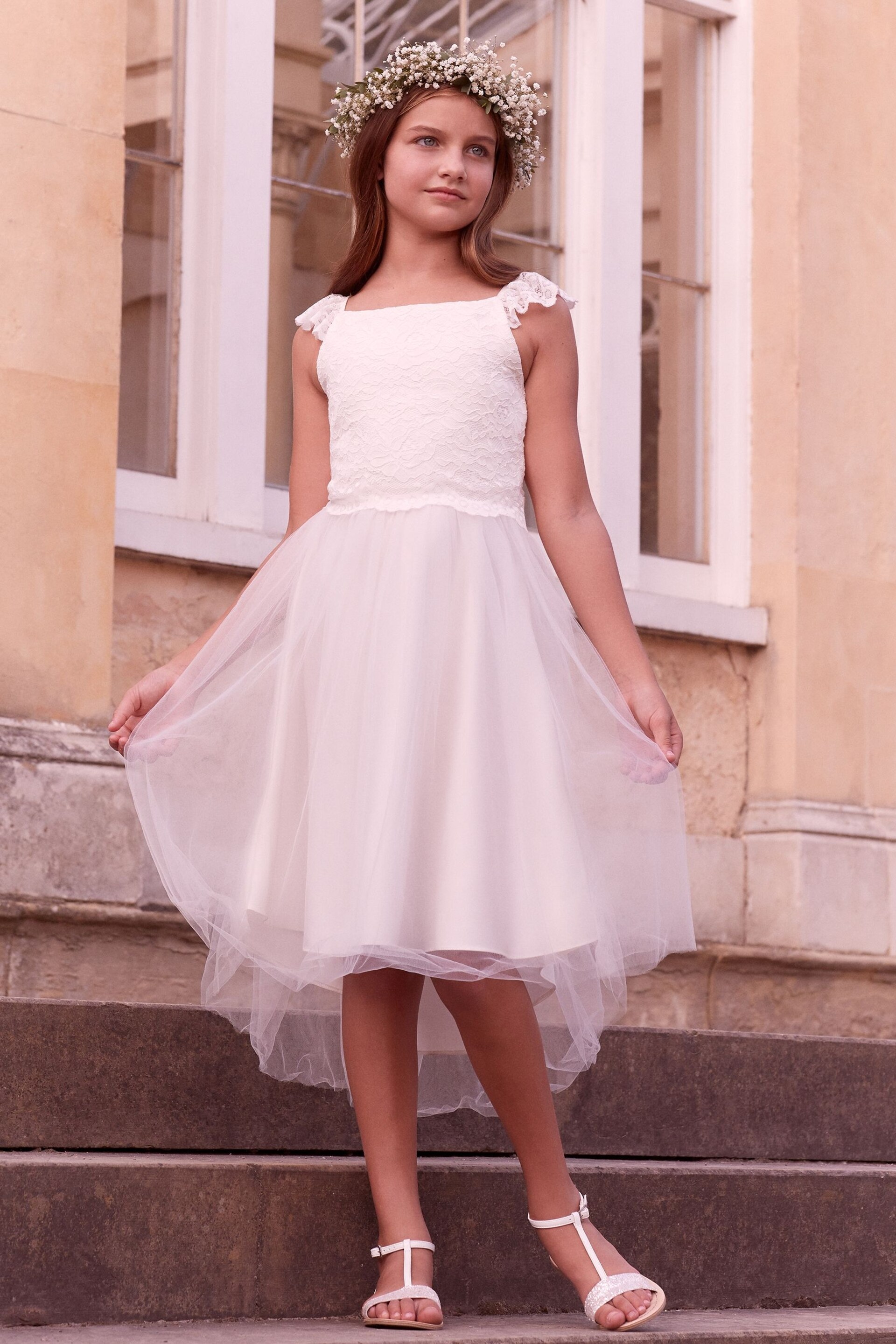 Lipsy Ivory Tulle Lace Bodice Occasion Dress - Image 1 of 3