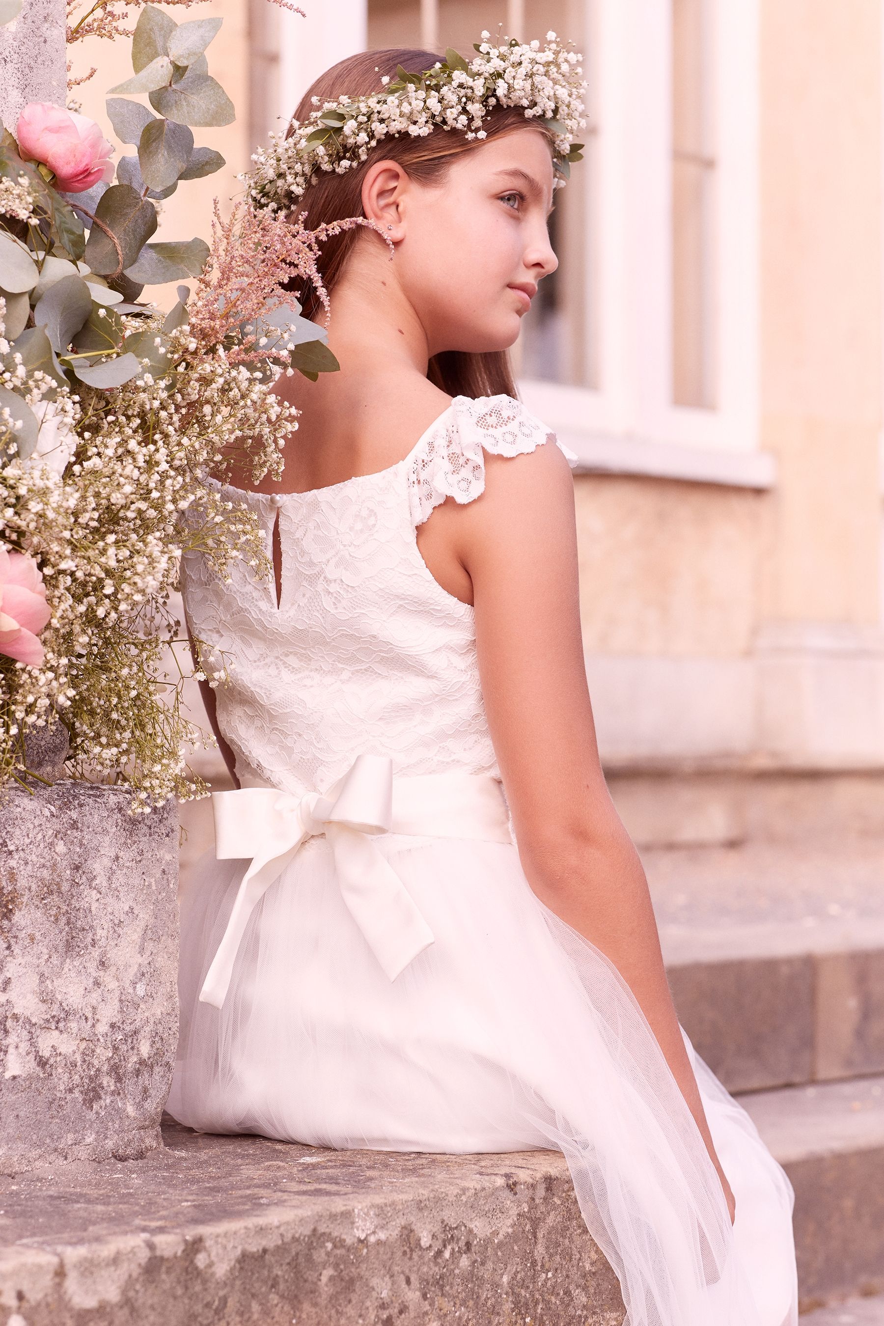 Buy Lipsy Ivory Tulle Lace Bodice Occasion Dress from Next Luxembourg