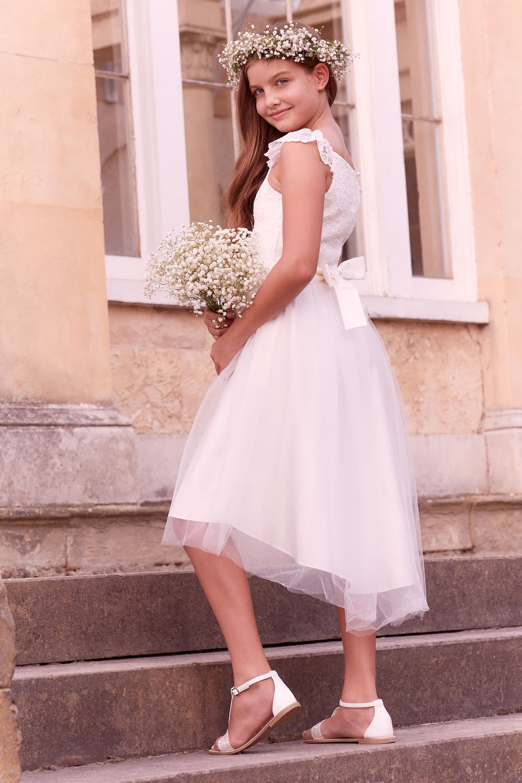 Buy Lipsy Ivory Tulle Lace Bodice Occasion Dress from Next Luxembourg
