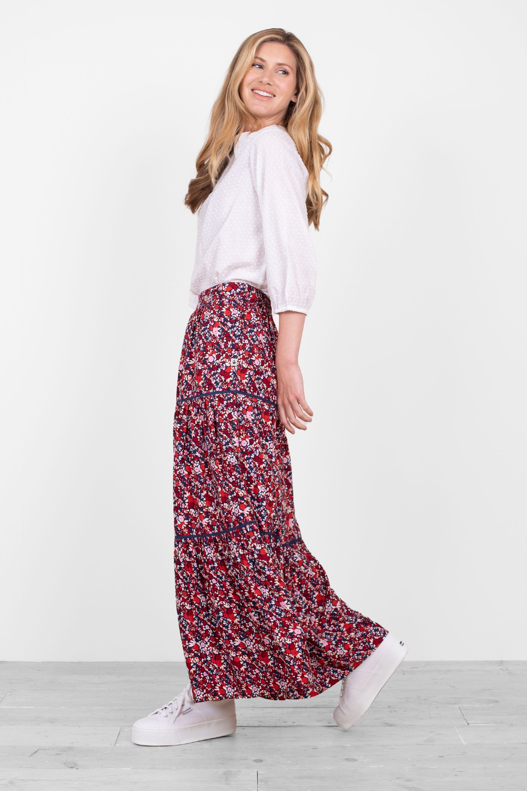 Red floral maxi skirt cheap