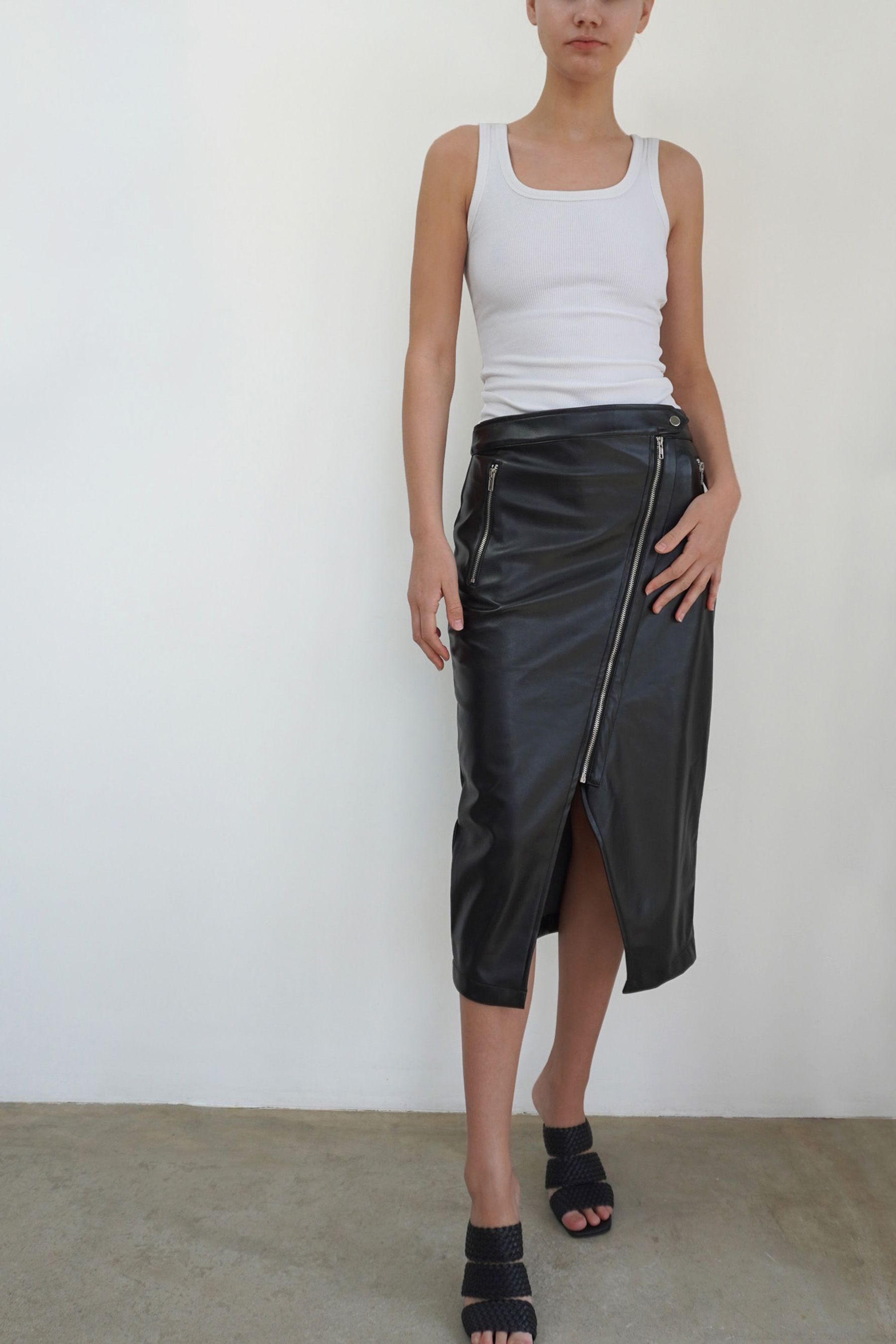 Next faux leather midi skirt top