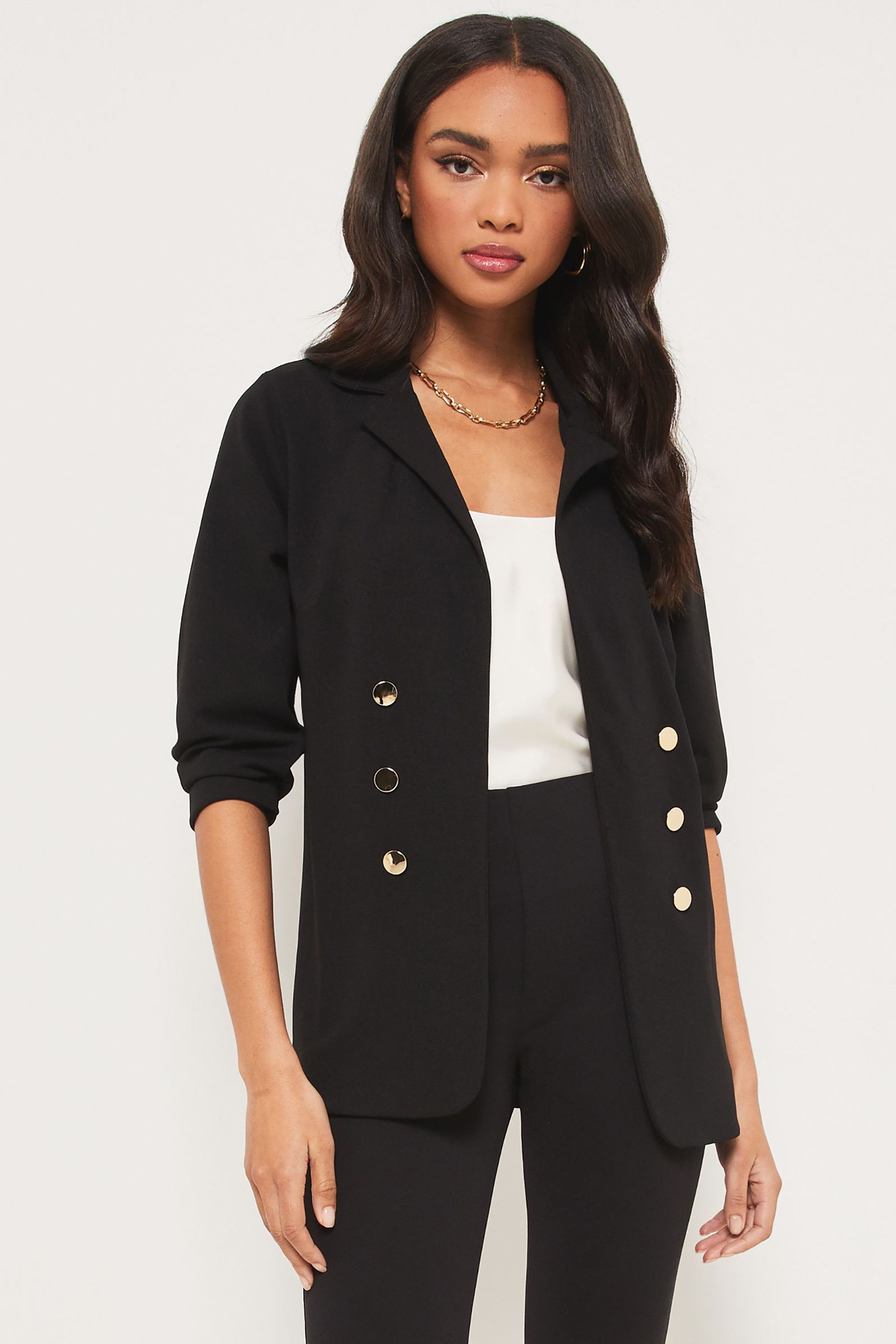 Buy Lipsy Black Jersey Military Tailored Button Blazer from Next Luxembourg