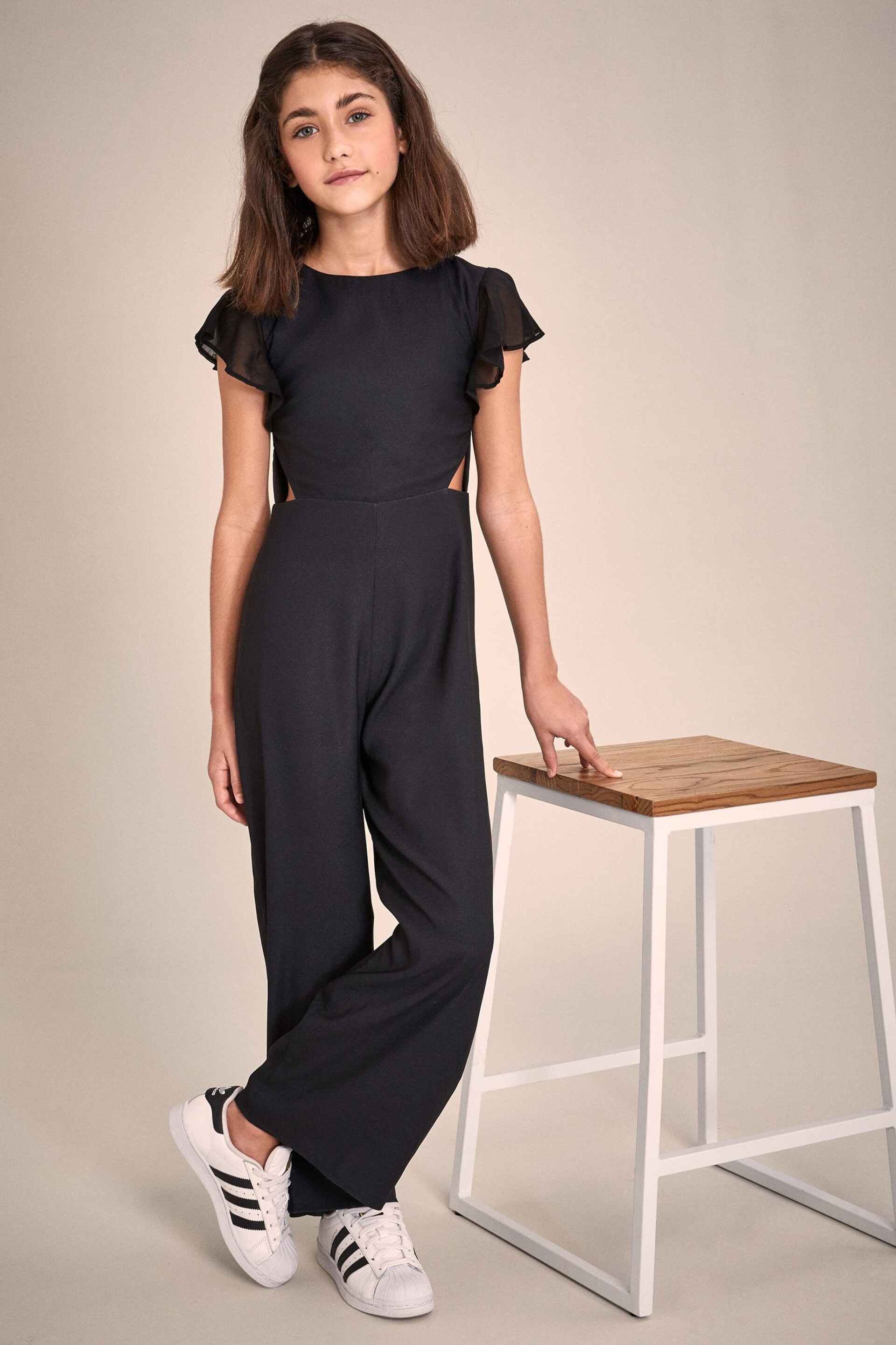 Lipsy Black Chiffon Cut Out Jumpsuit - Image 1 of 2